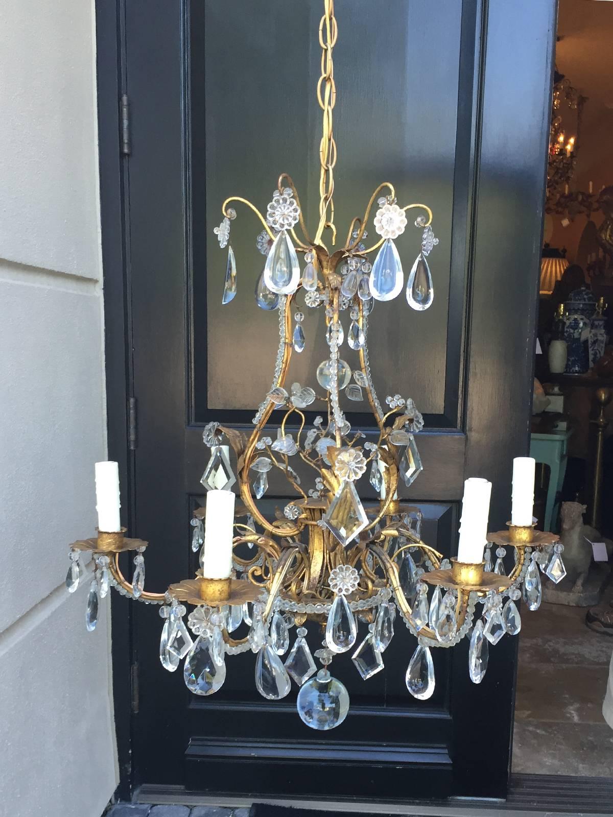 Early 20th Century Italian Crystal and Gilt Metal Chandelier 5