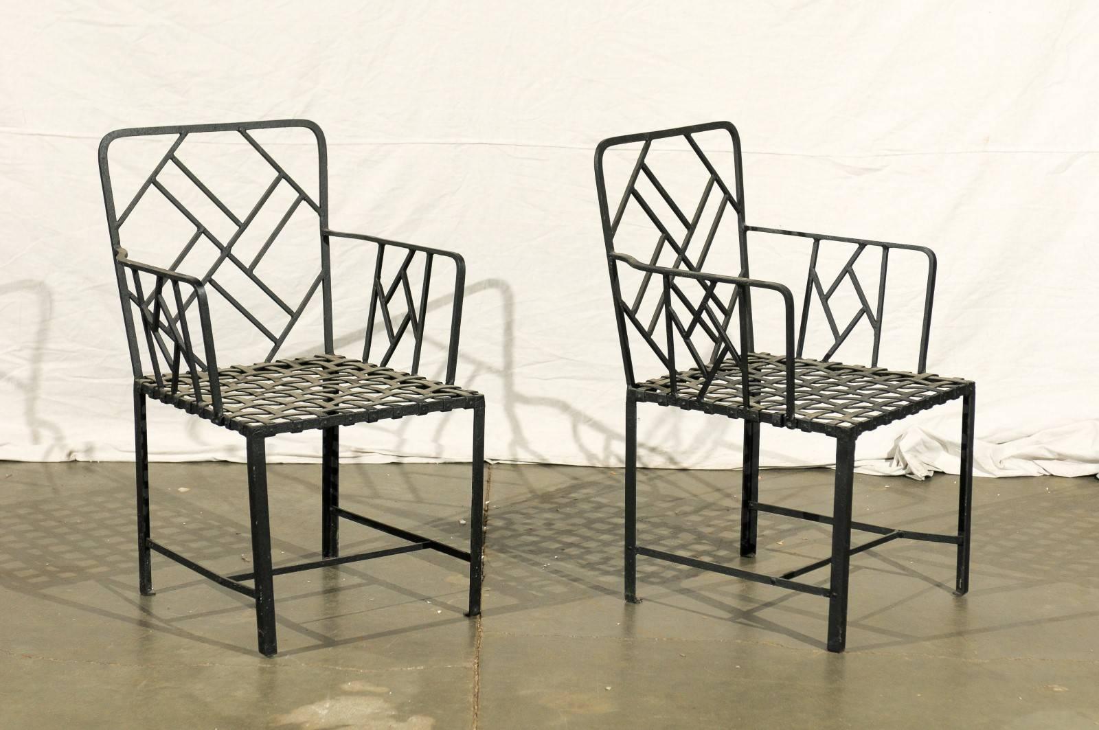 Pair of Early 20th Century Chinese Chippendale Garden Chairs In Good Condition In Atlanta, GA
