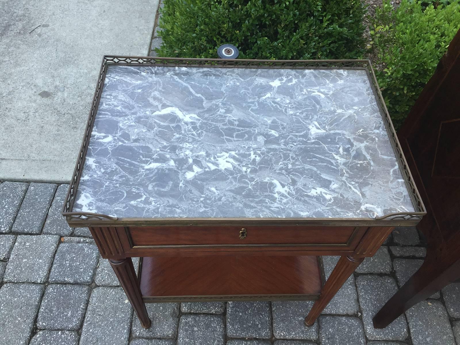 20th Century Louis XVI Style Bedside Table with Marble Top In Excellent Condition In Atlanta, GA