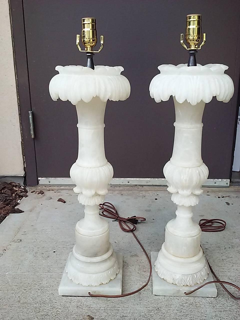 Pair of 1940s alabaster lamps.