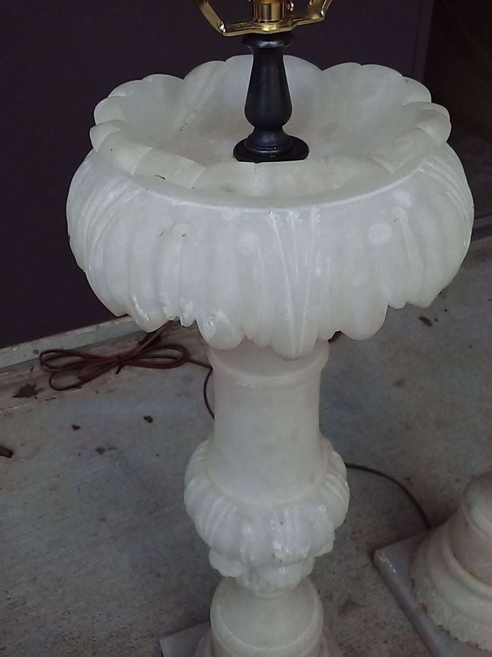 Mid-20th Century Pair of 1940s Alabaster Lamps