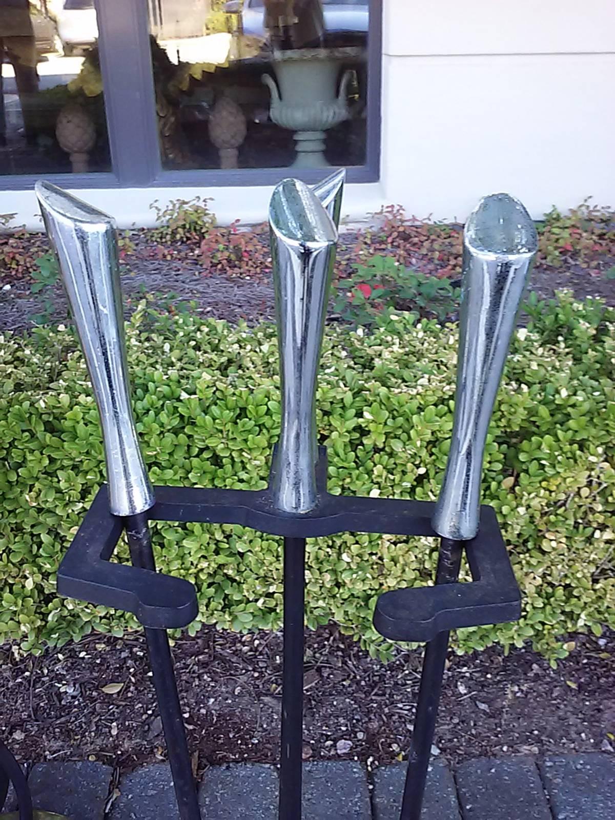 20th Century Mid-Century Chrome Fire Tools on Stand For Sale