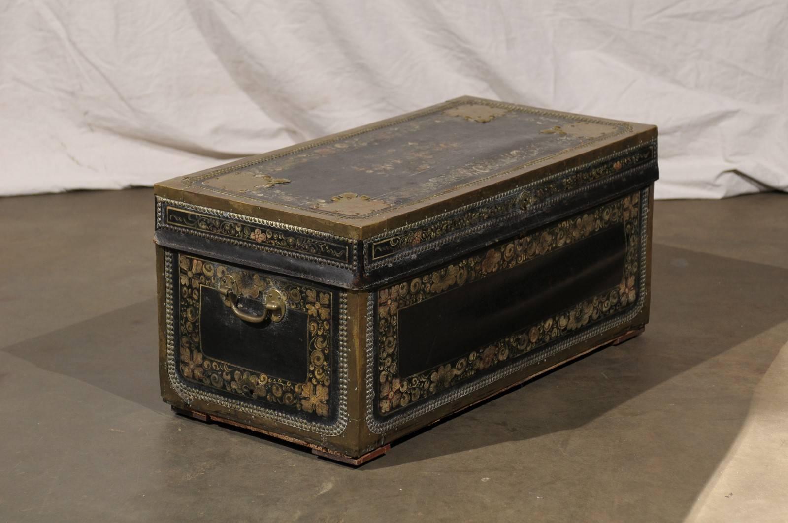 19th Century Leather and Brass Trunk 1