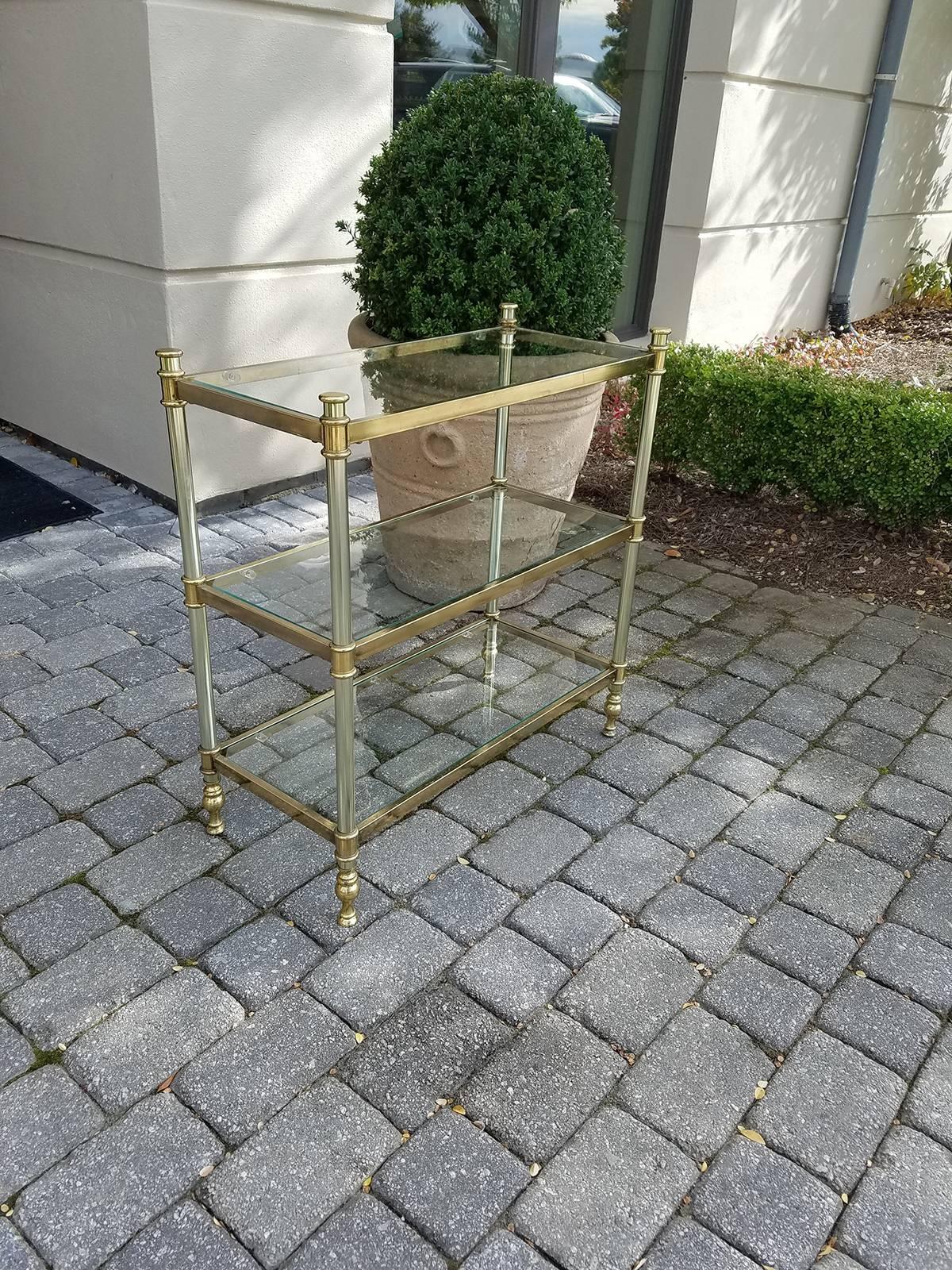 20th Century Brass or Glass Etagere, Three Shelves In Excellent Condition In Atlanta, GA