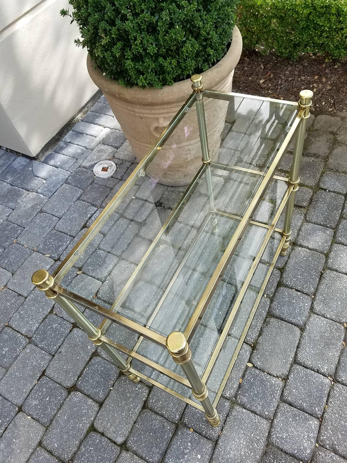 20th Century Brass or Glass Etagere, Three Shelves 1
