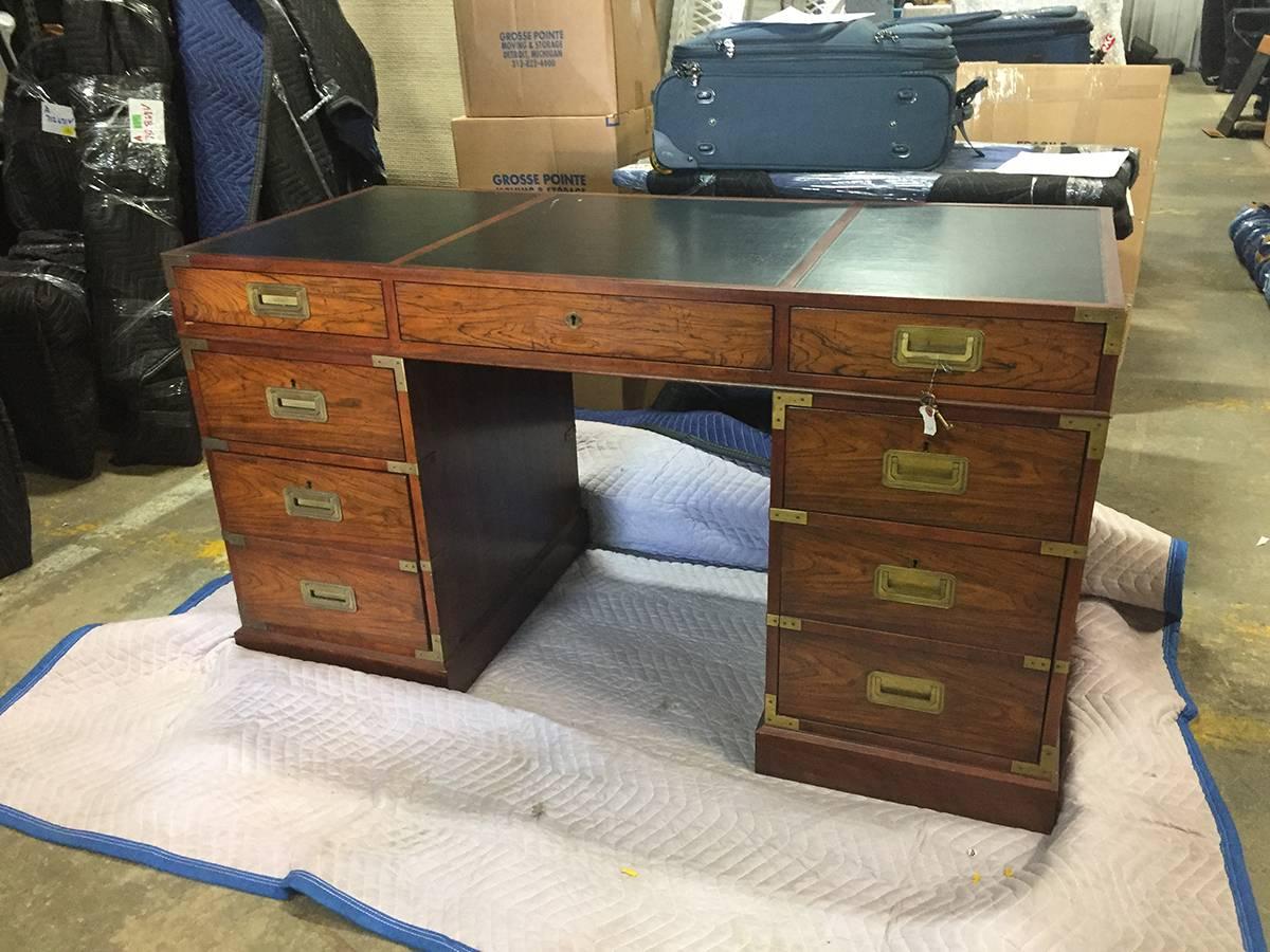 20th Century Faux Rosewood Campaign Style Partners Desk 3