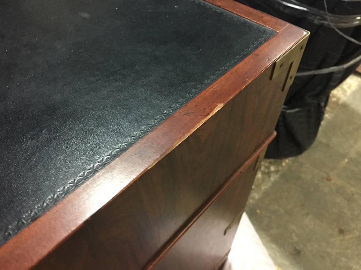 20th Century Faux Rosewood Campaign Style Partners Desk 4
