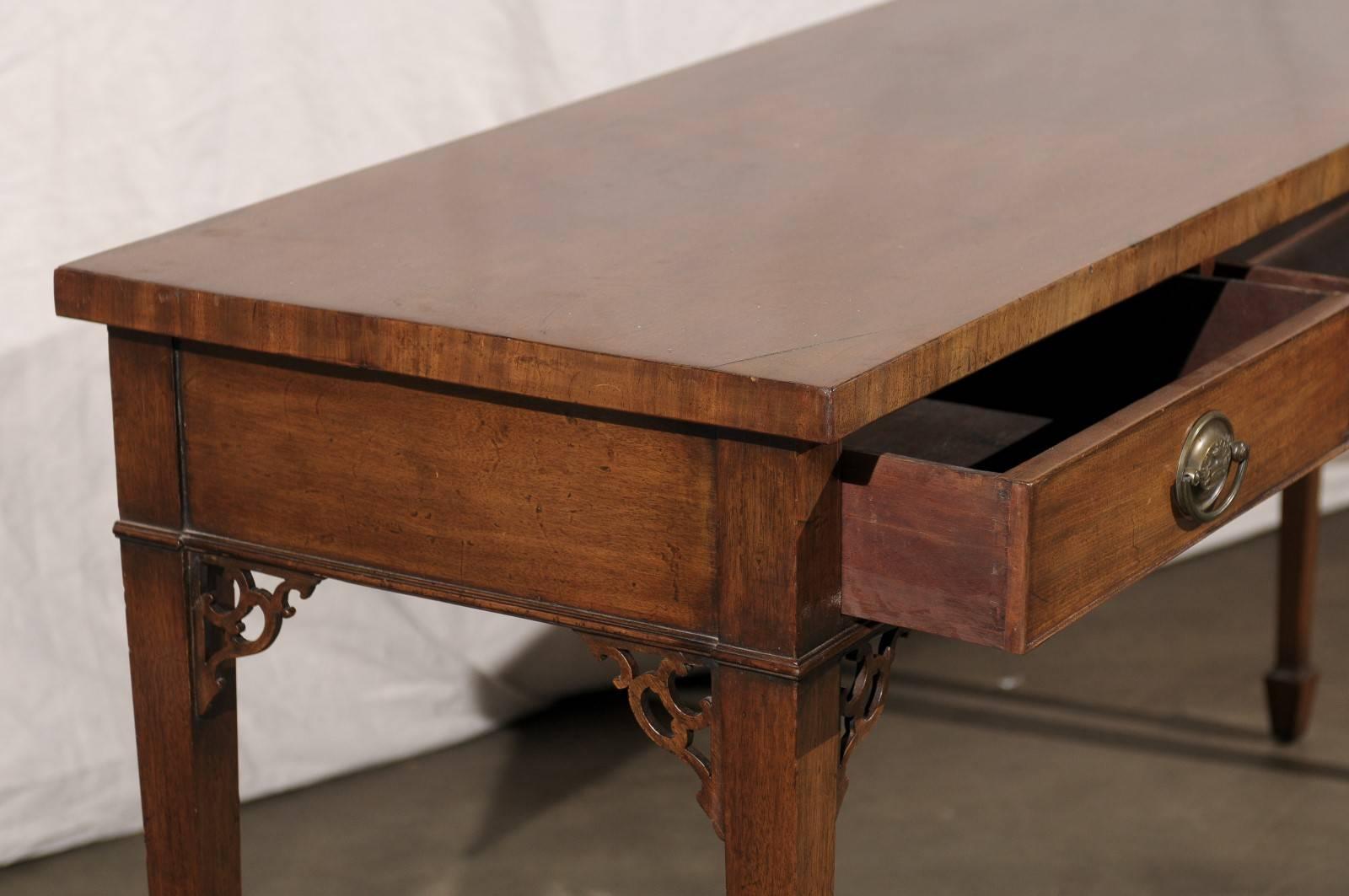 18th Century and Earlier 18th-19th Century Georgian Mahogany Three-Drawer Serving Console Table