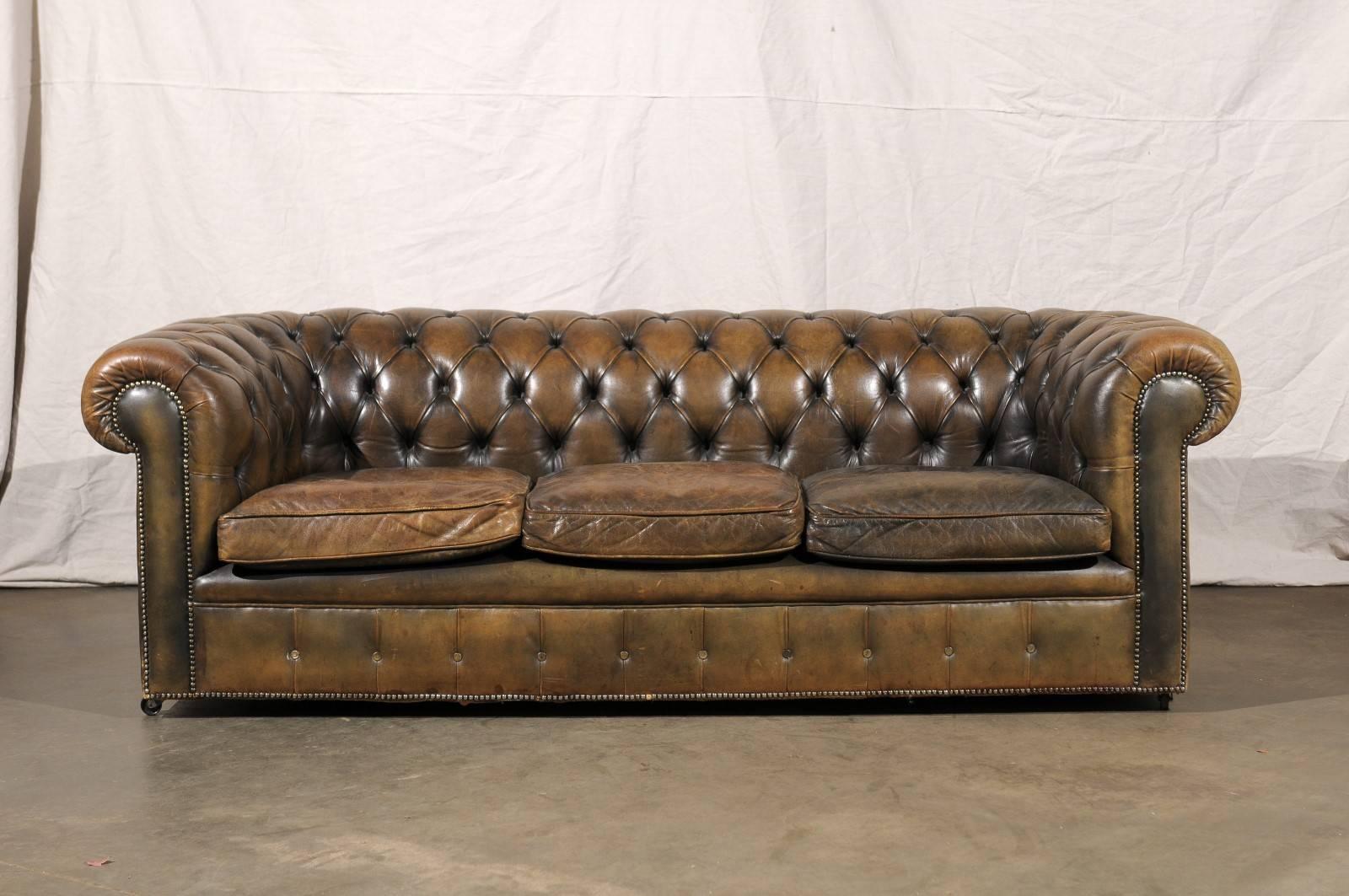 20th Century English Chesterfield sofa, purchased in England  Seat height 17 