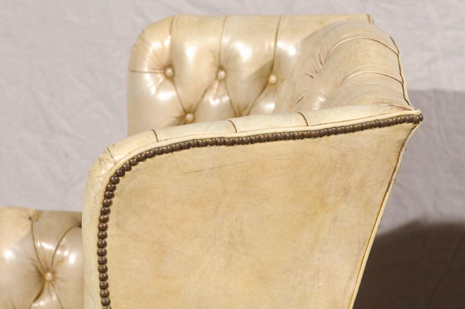 20th Century Tufted Georgian Style Wing Chair, White Leather 5