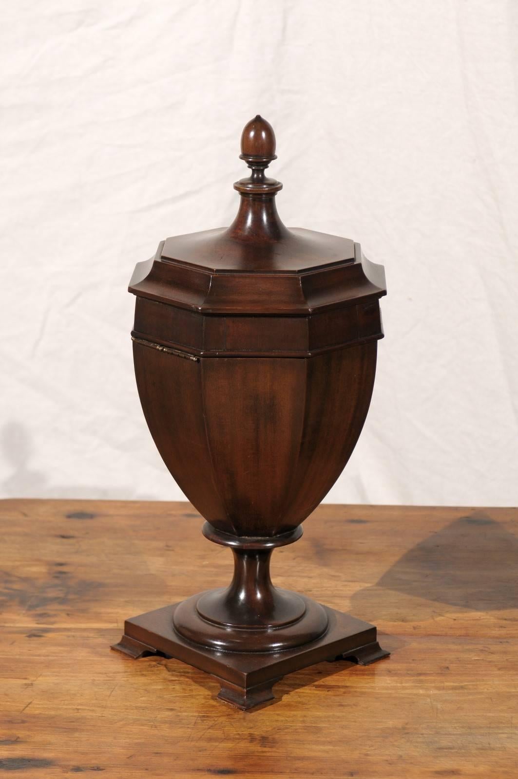 19th Century 19th-20th Century Georgian Style Mahogany Knife Urns with Octagonal Lids