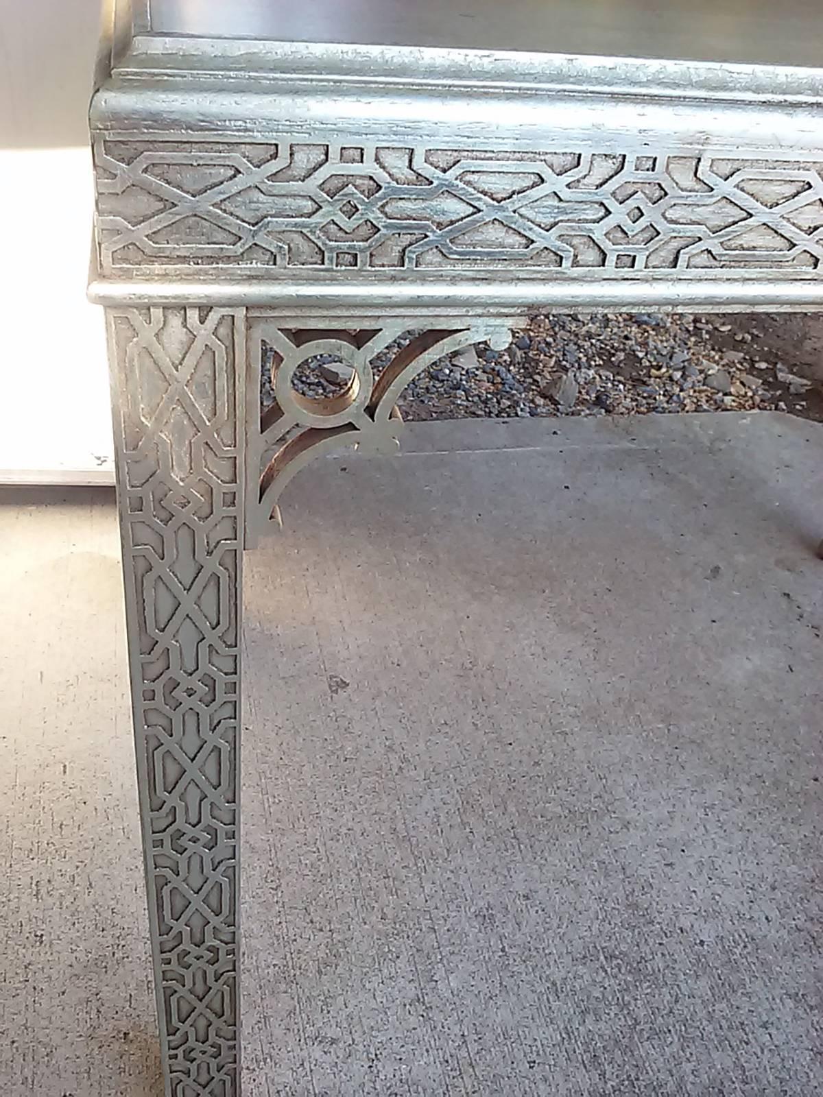 Pair of 20th Century Silver Gilt Chinese Chippendale Fretwork Tables In Excellent Condition In Atlanta, GA