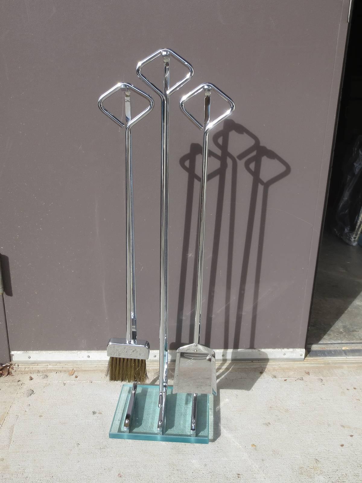 Mid-20th Century Modern Chrome and Lucite Firetool Set, circa 1975
Brush, shovel, poker