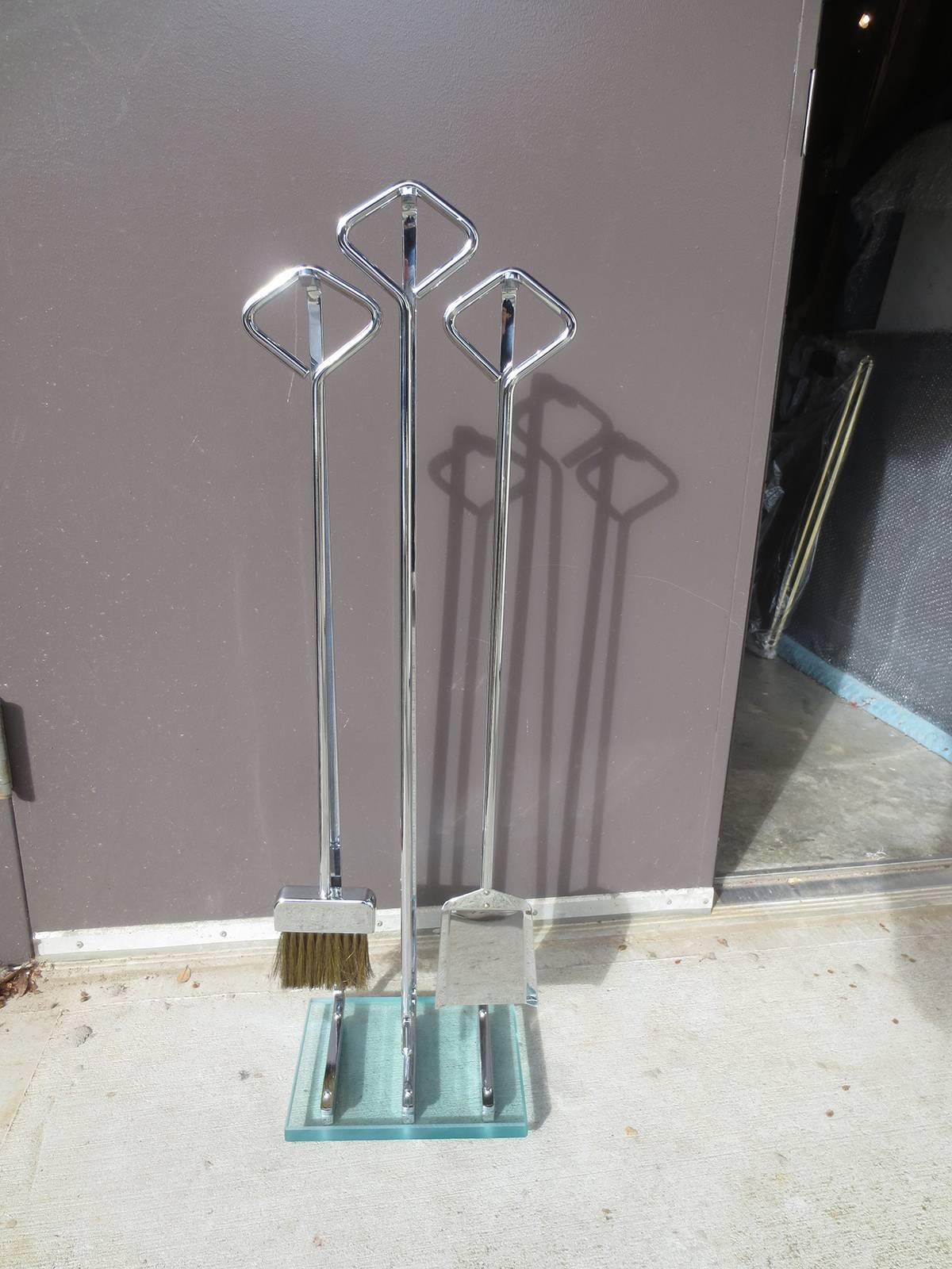 Late 20th Century Mid-20th Century Modern Chrome and Lucite Firetool Set, circa 1975 For Sale