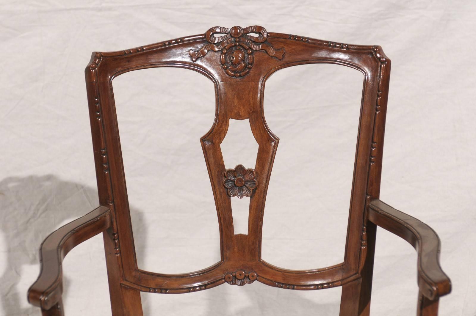 Wood Pair of 19th/20th Century Italian Neoclassical Walnut Arm Chairs