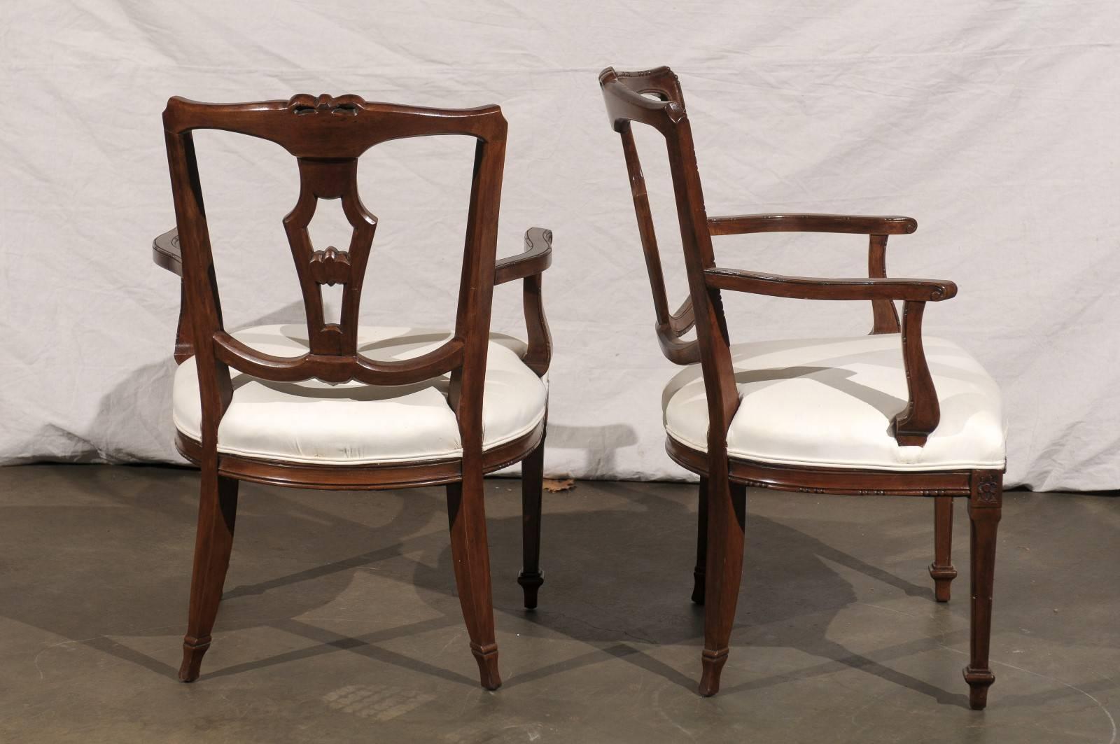 Pair of 19th/20th Century Italian Neoclassical Walnut Arm Chairs 1