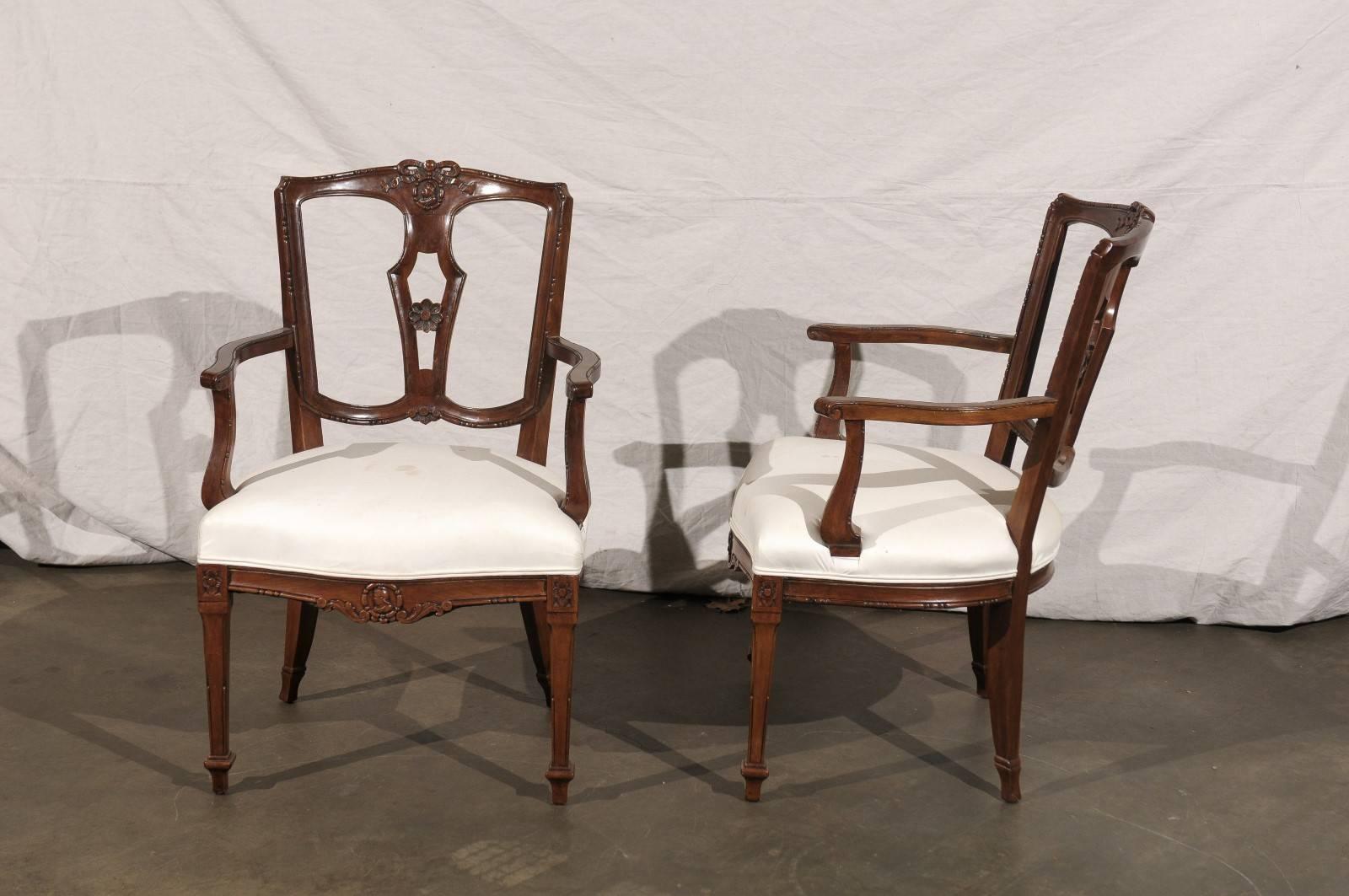 Pair of 19th/20th Century Italian Neoclassical Walnut Arm Chairs 2