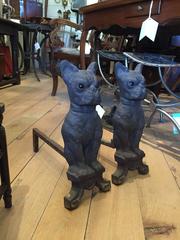Turn of the Century Pair of Iron Bulldog Andirons