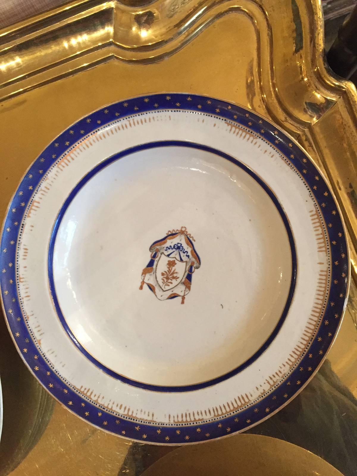 Mid-18th Century Federal Period Set of Chinese Export Armorial Dishes, circa 1796-1820