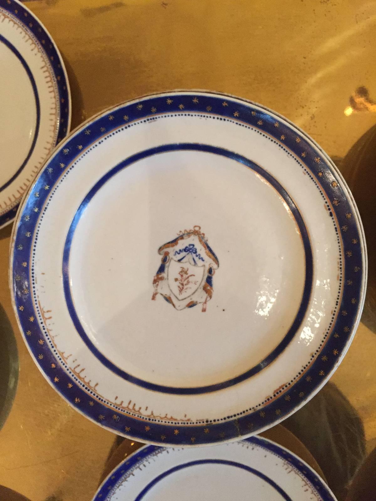 Porcelain Federal Period Set of Chinese Export Armorial Dishes, circa 1796-1820