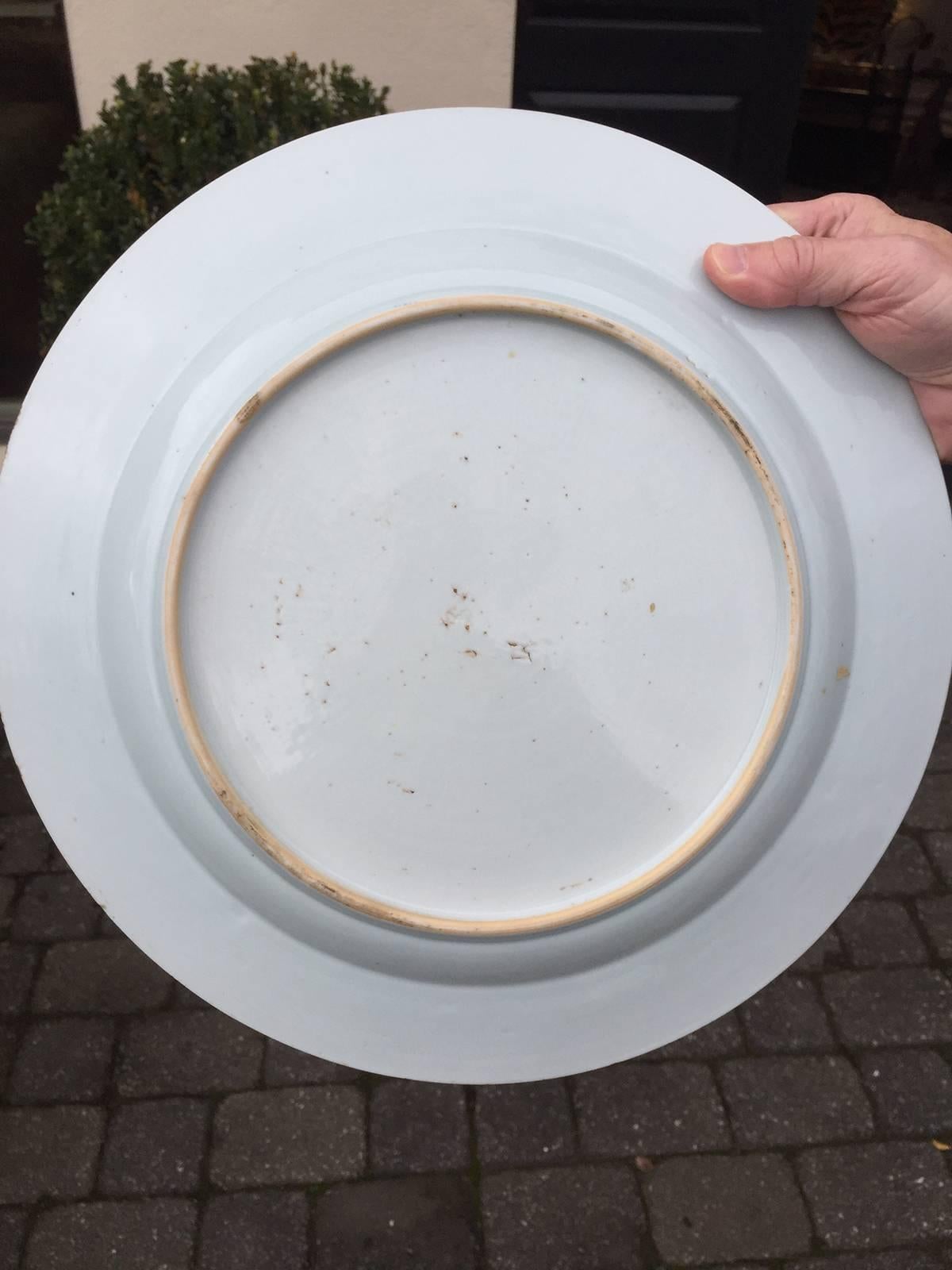 Porcelain 18th Century Chinese Blue and White Plate with Rabbit For Sale