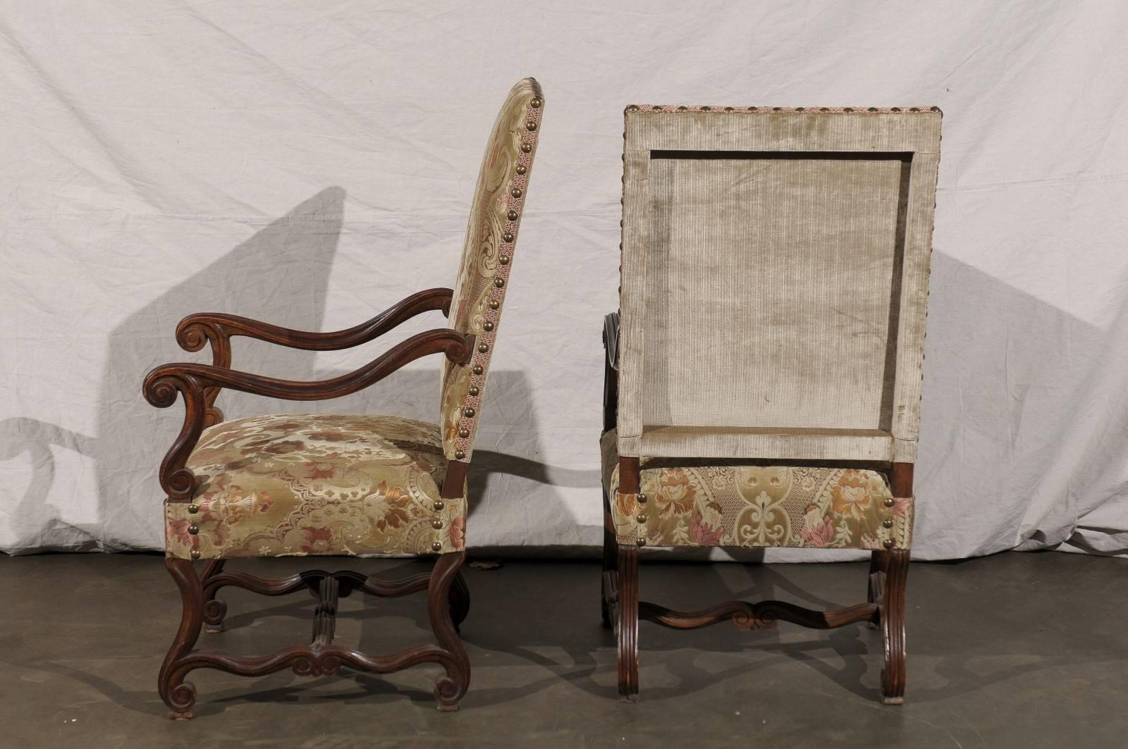 Pair of 19th Century French Walnut High Back Chairs 1