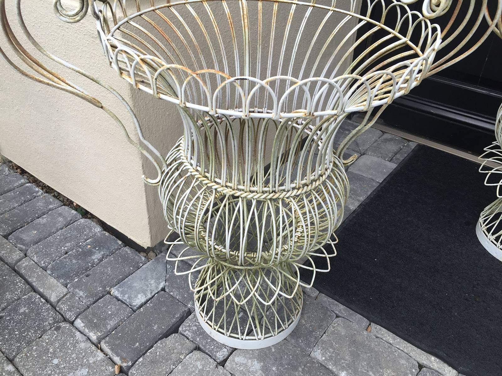 Pair of Large 20th Century, Urn Wire Baskets 1