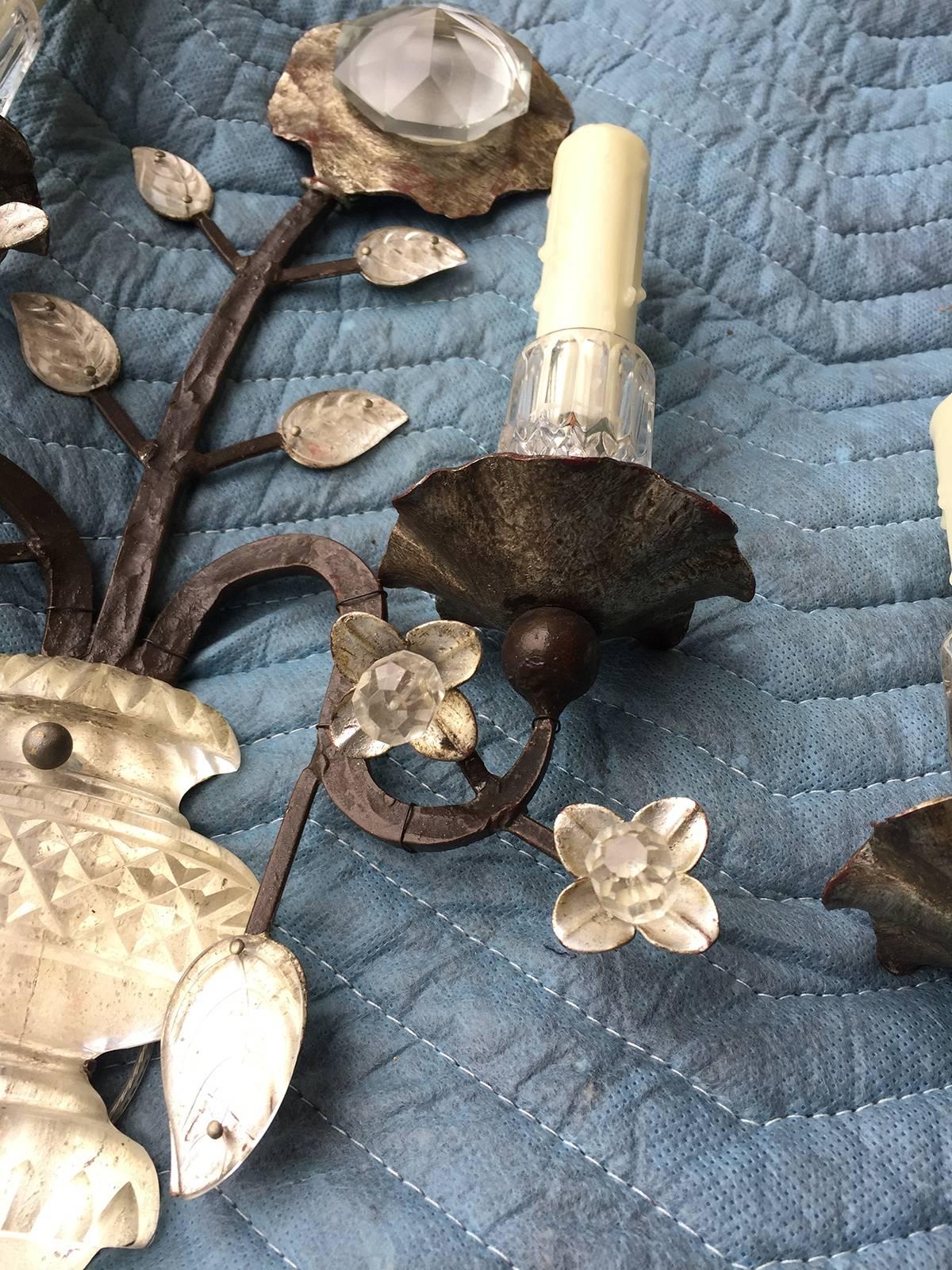 Pair of Bagues Iron Sconces with Crystal 1