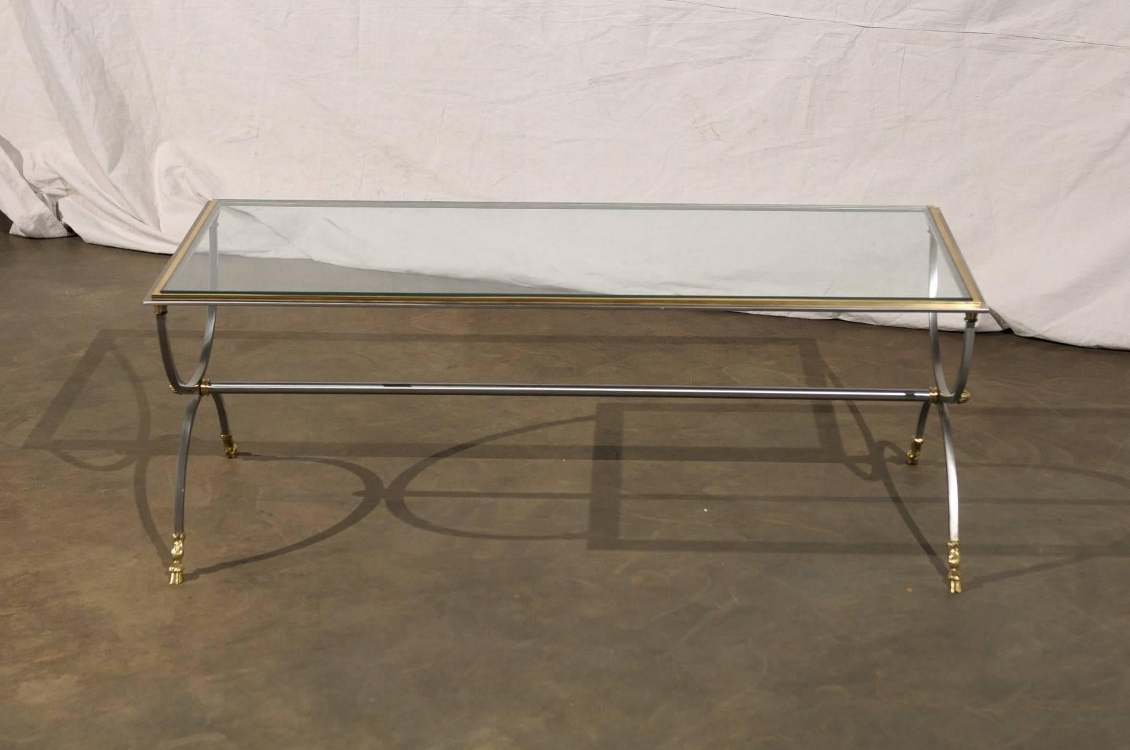Baguès Style Glass Top Coffee Table with Hoof Feet In Good Condition In Atlanta, GA