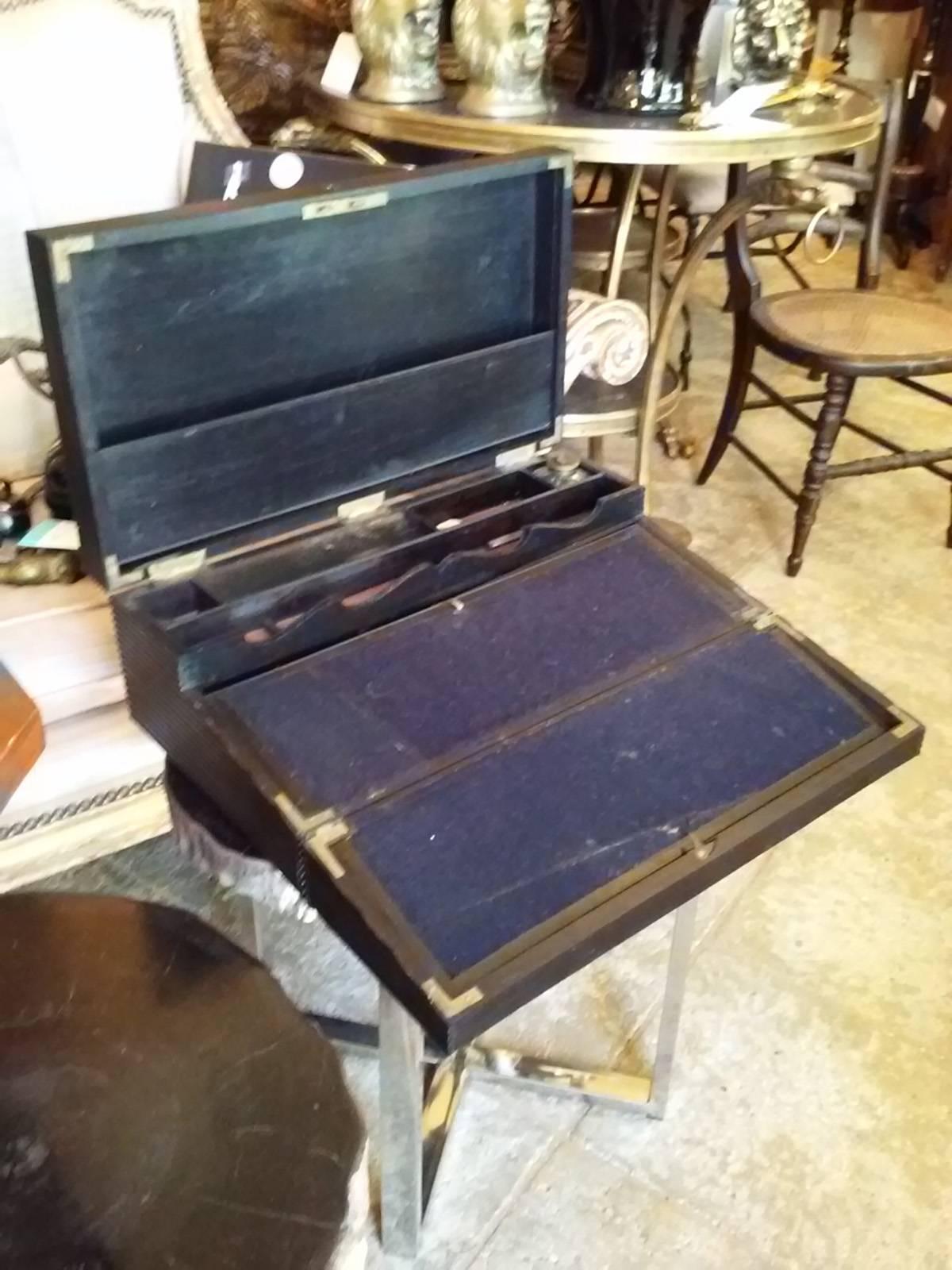 19th Century Anglo Indian Regnecy Ebonized Reeded Lap Desk In Excellent Condition In Atlanta, GA
