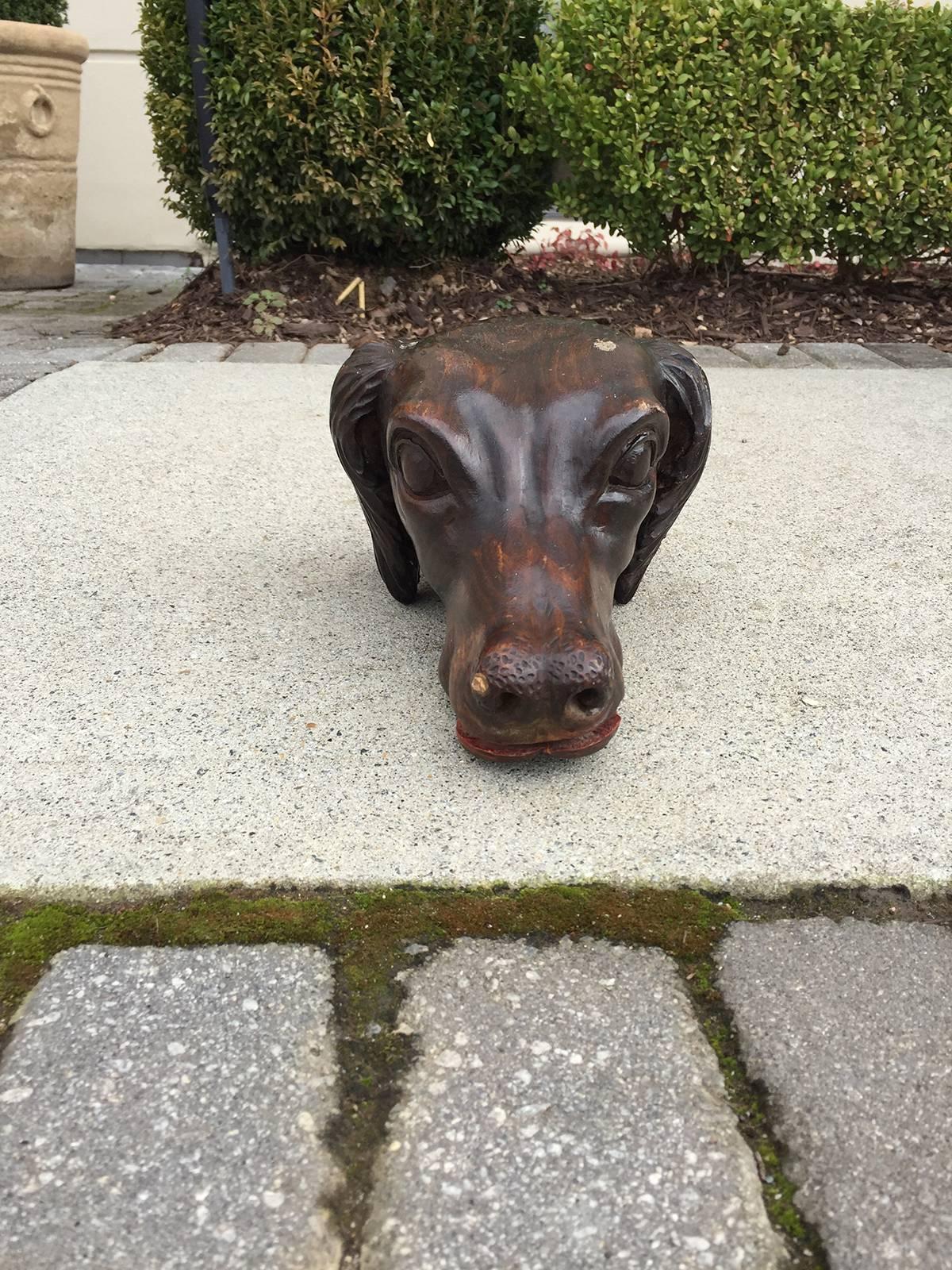 19th century hand-carved dog head.