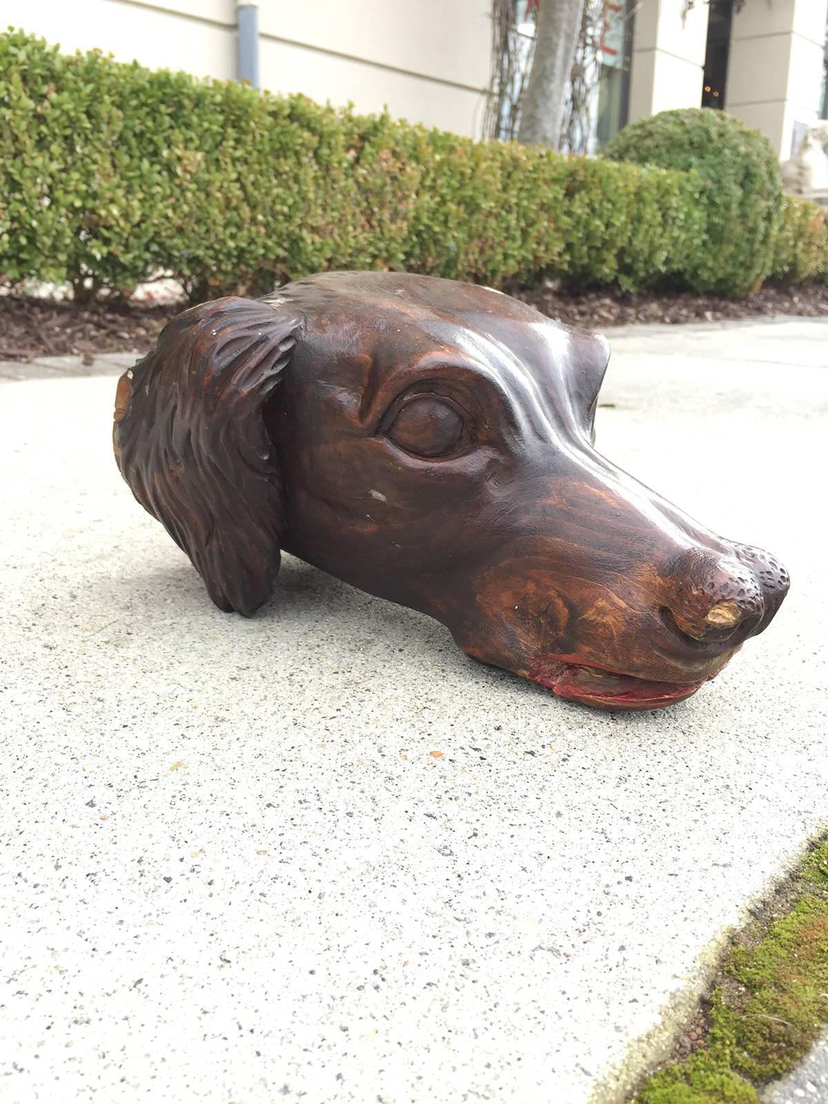 19th Century Hand-Carved Dog Head In Good Condition In Atlanta, GA