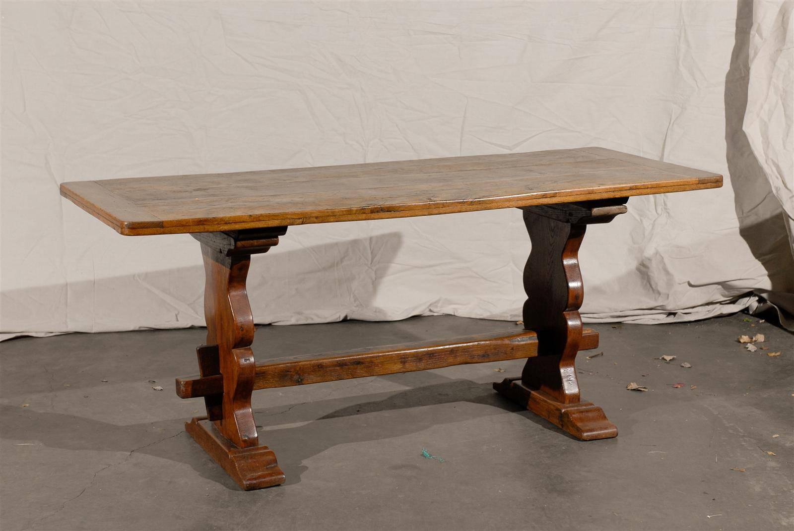 19th Century Oak Trestle Table In Good Condition In Atlanta, GA
