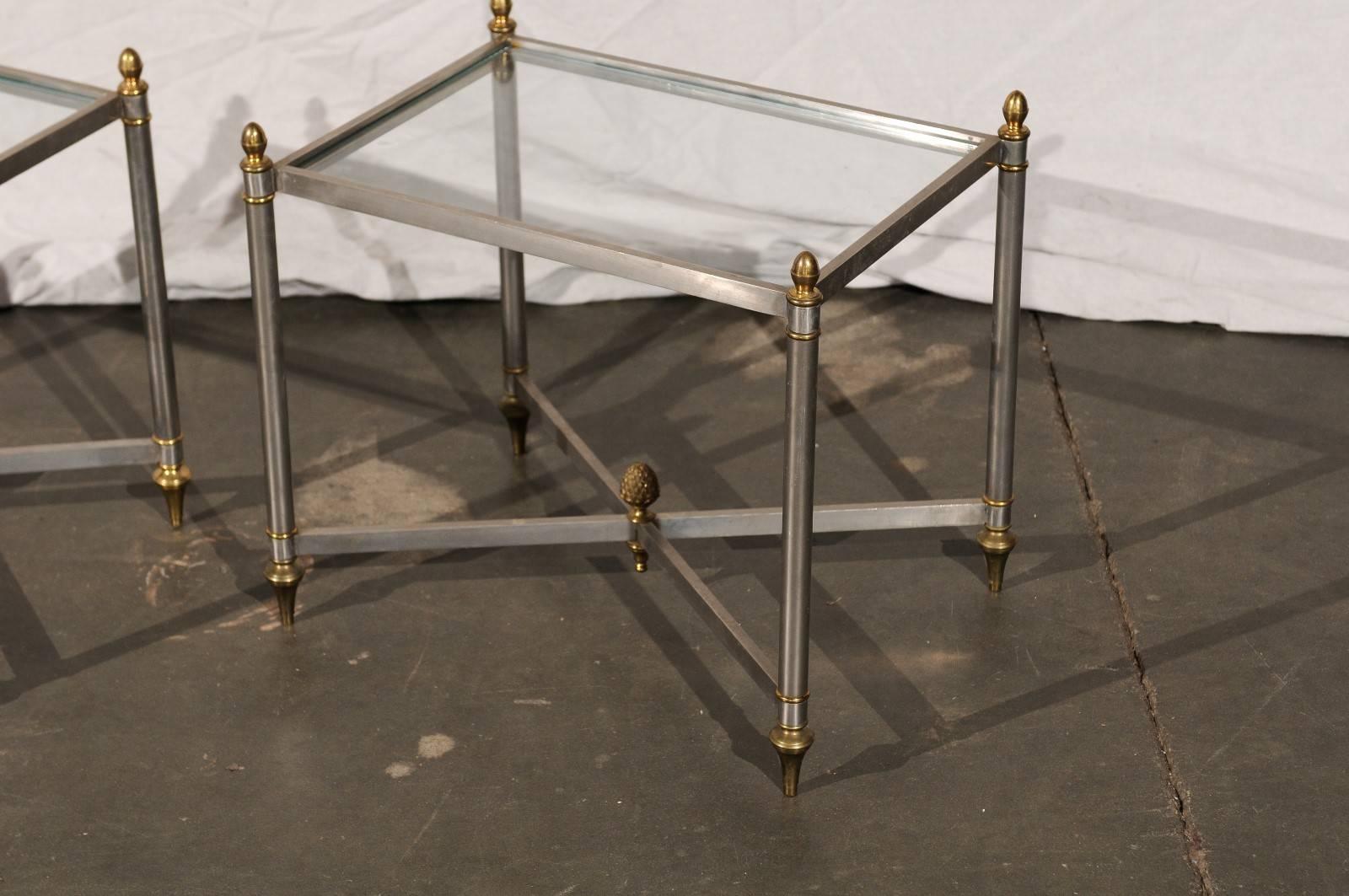 20th Century, Italian Steel and Brass Side Tables in the Style of Jansen 1