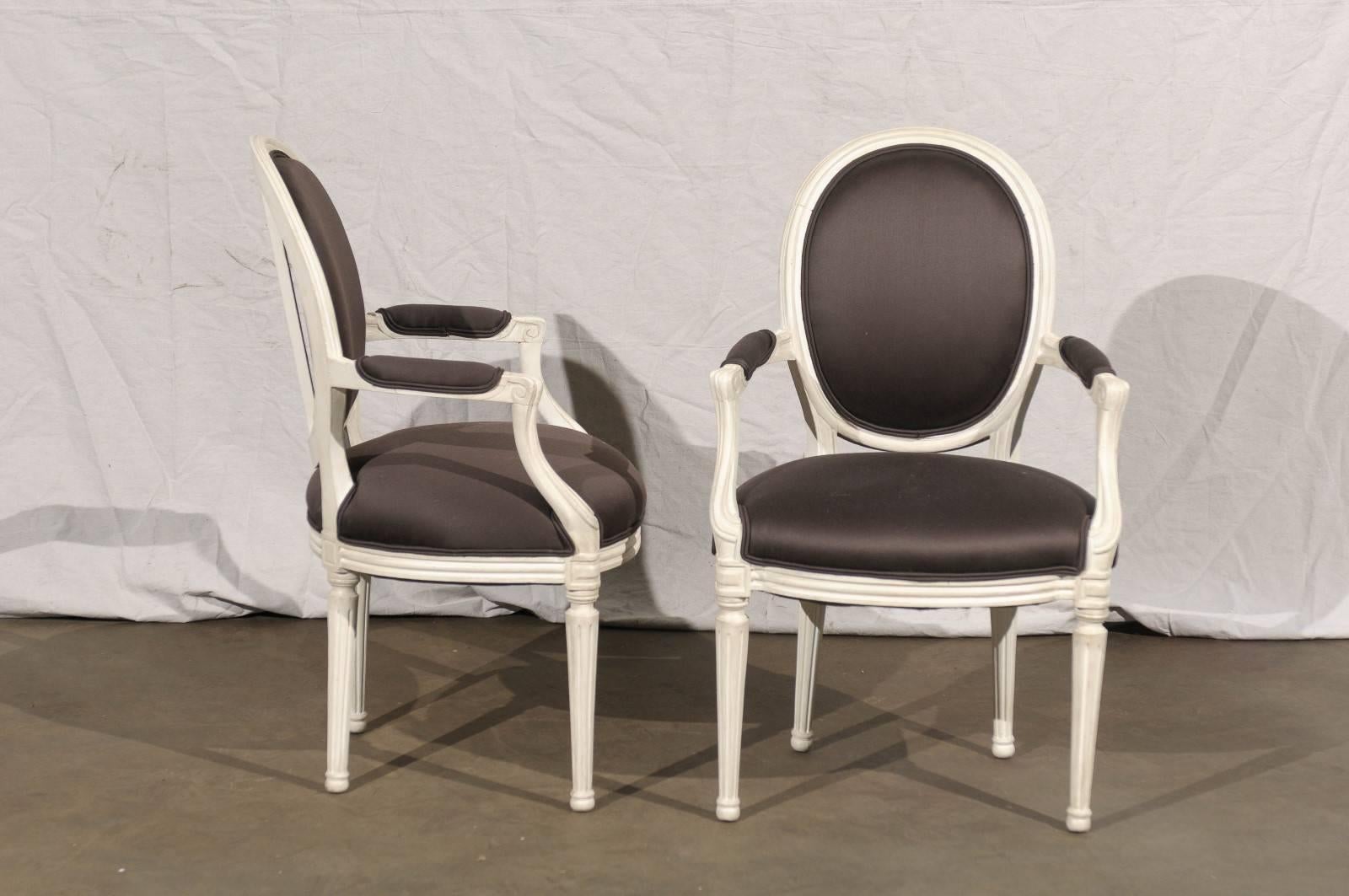 Pair of 20th Century Painted Louis XVI Style Armchairs In Excellent Condition In Atlanta, GA