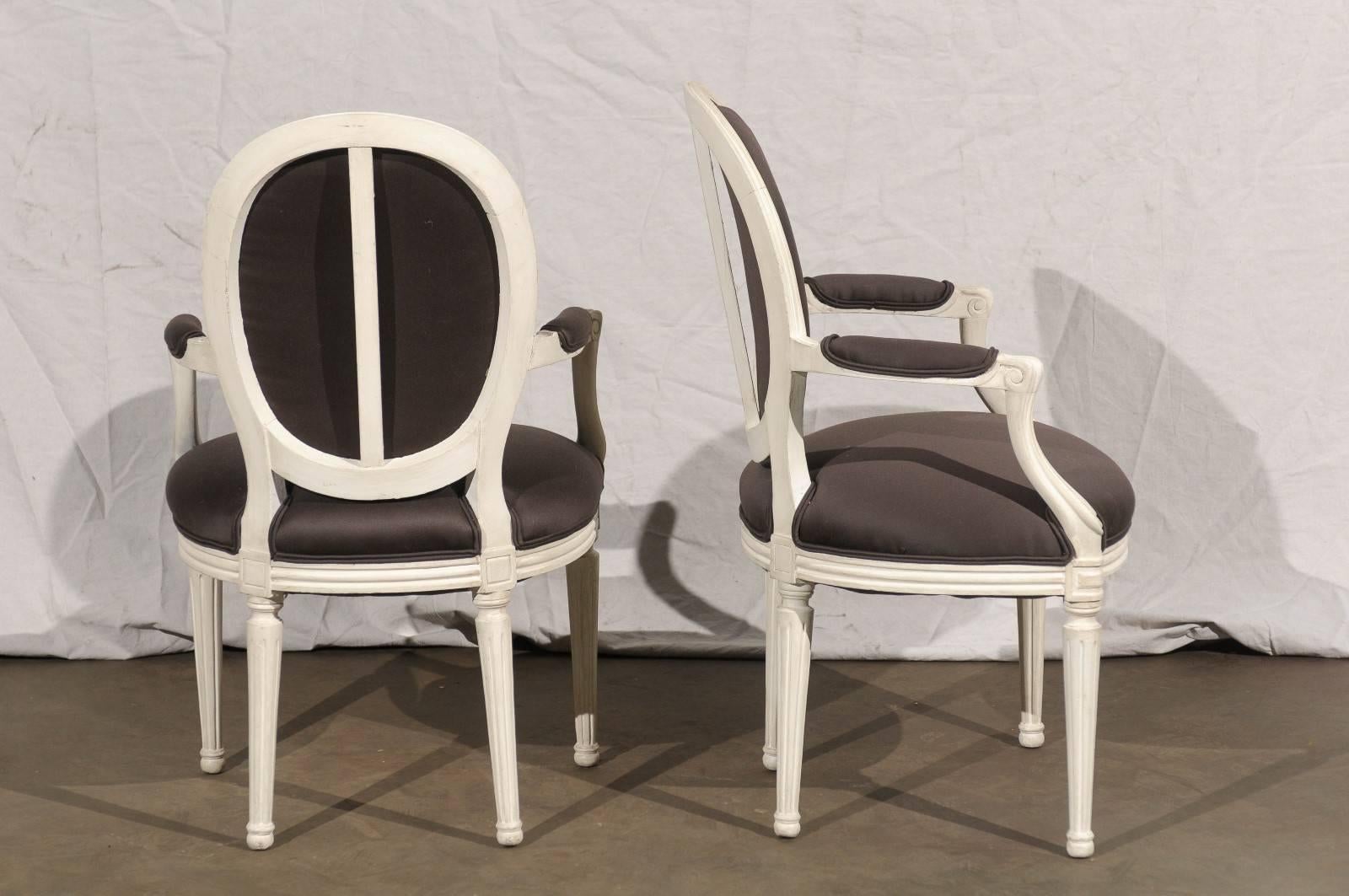 Pair of 20th Century Painted Louis XVI Style Armchairs 1