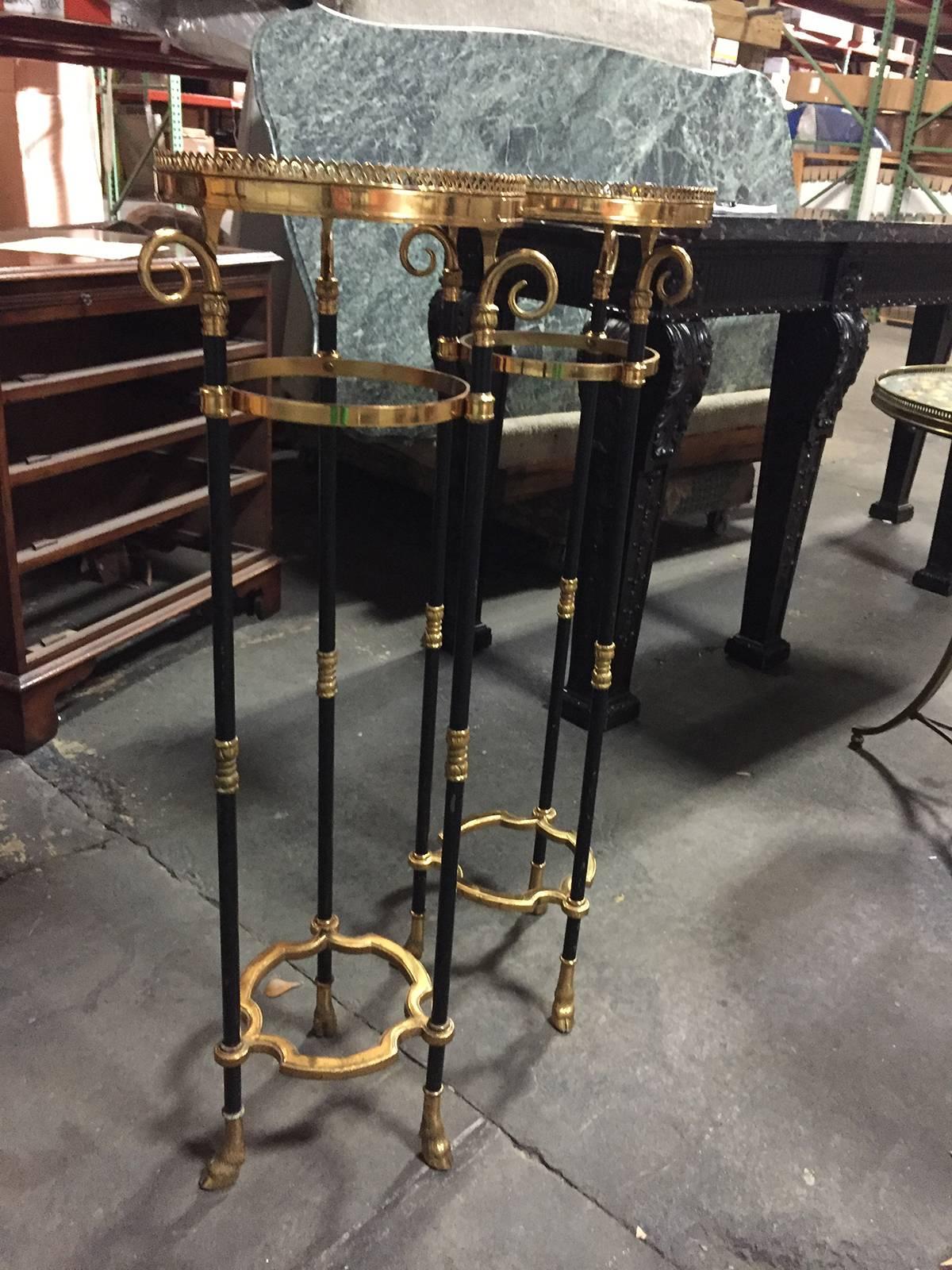 Pair of Mid-Century gilt metal, brass and marble plant stands.