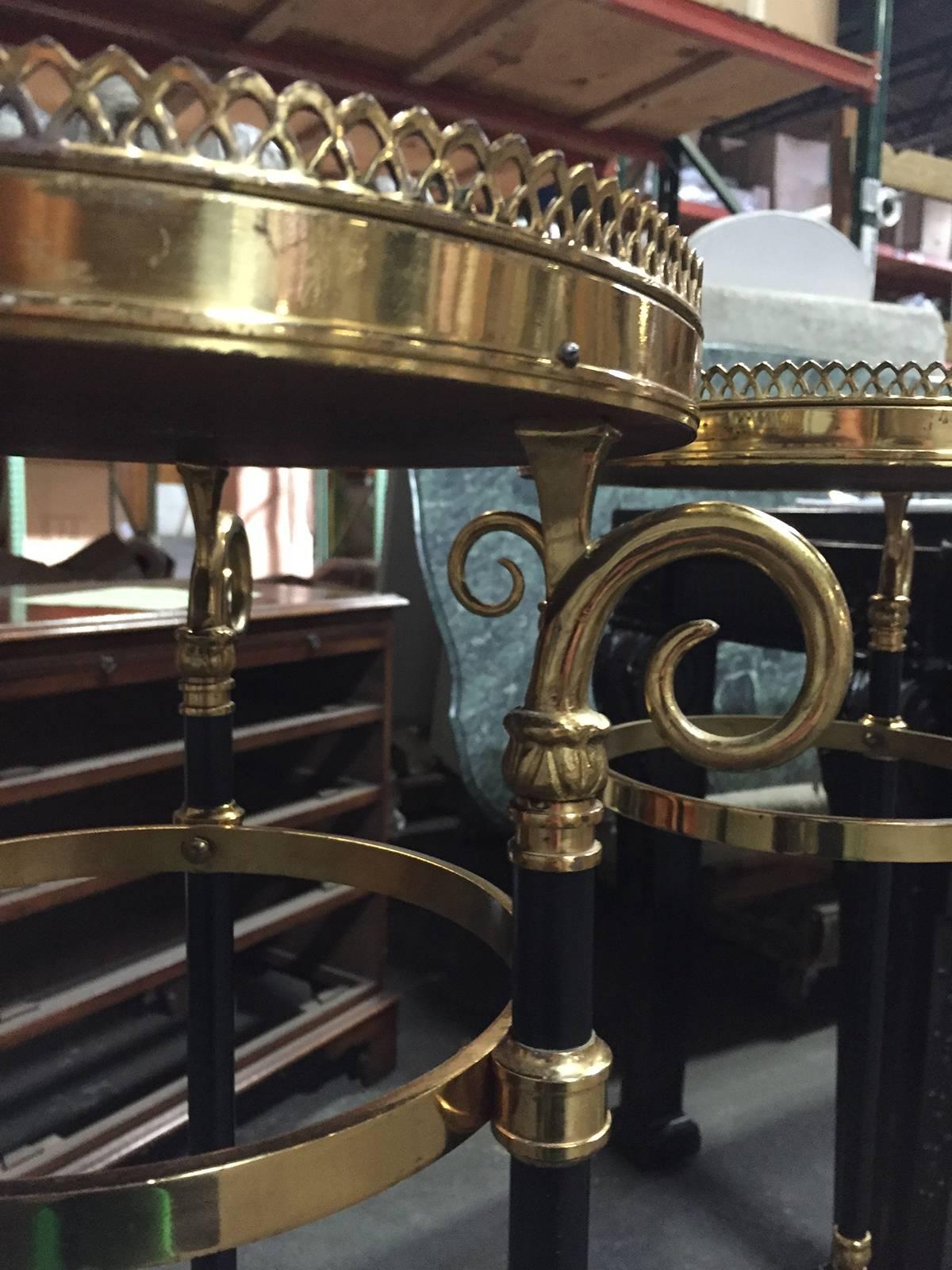 Pair of Mid-Century Gilt Metal, Brass and Marble Plant Stands 1