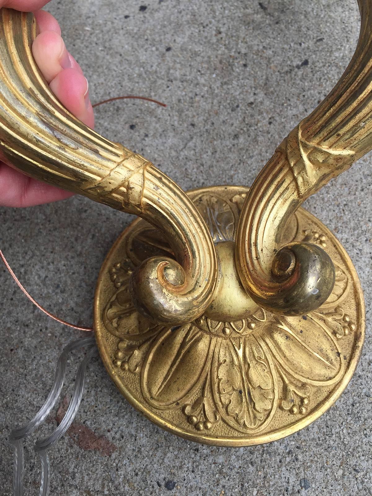 Pair of 19th-20th Century French Fire Gilded Bronze Empire Style Two-Arm Sconces In Excellent Condition In Atlanta, GA