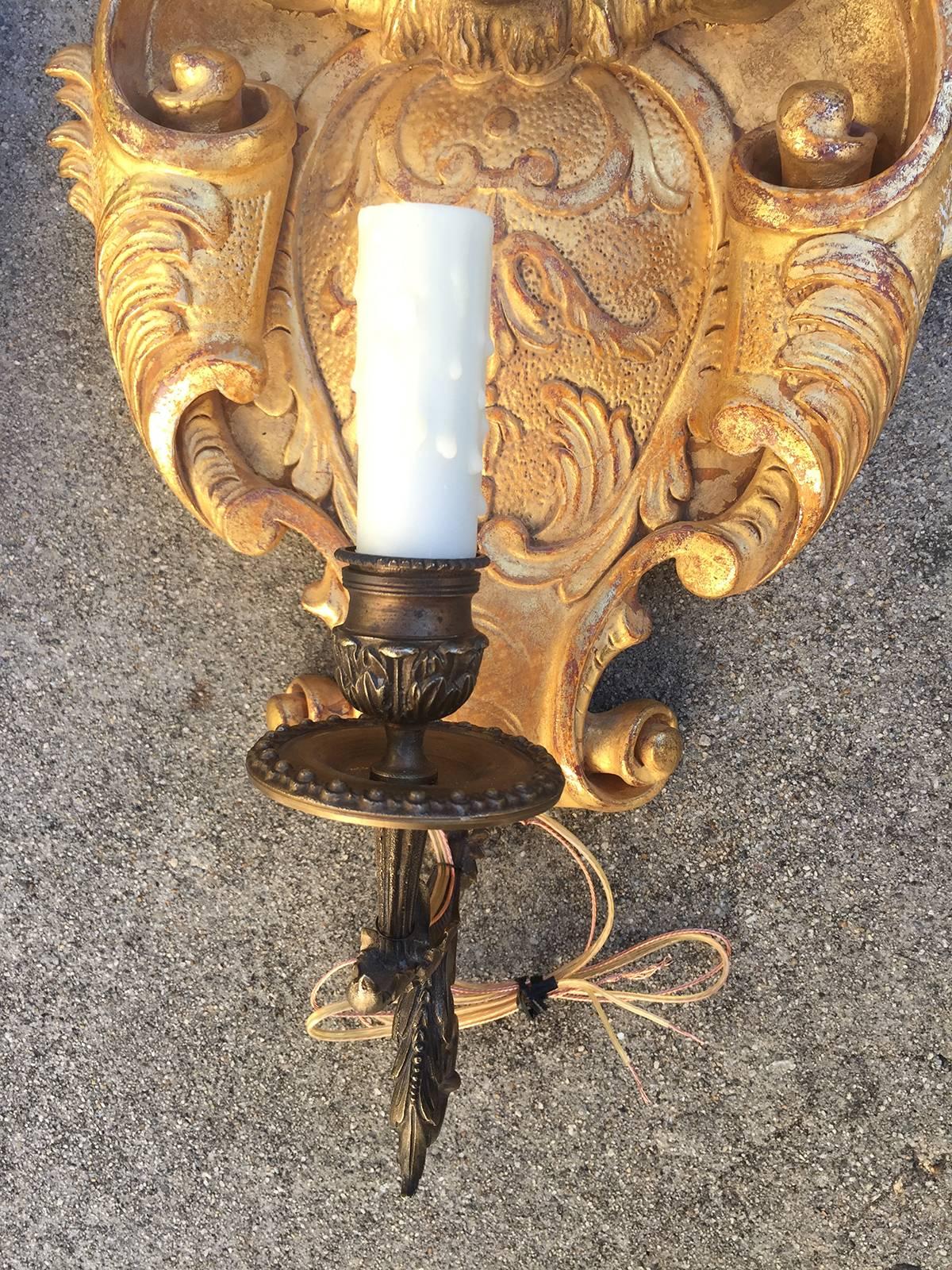 20th Century Giltwood Brass Single Arm Sconces For Sale 2