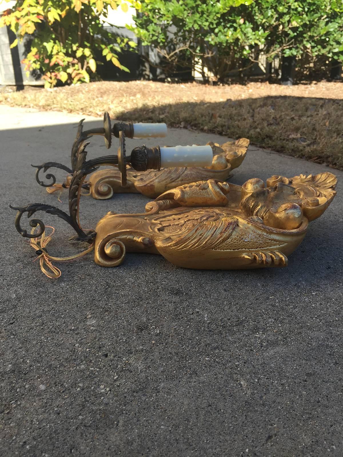 20th Century Giltwood Brass Single Arm Sconces For Sale 3