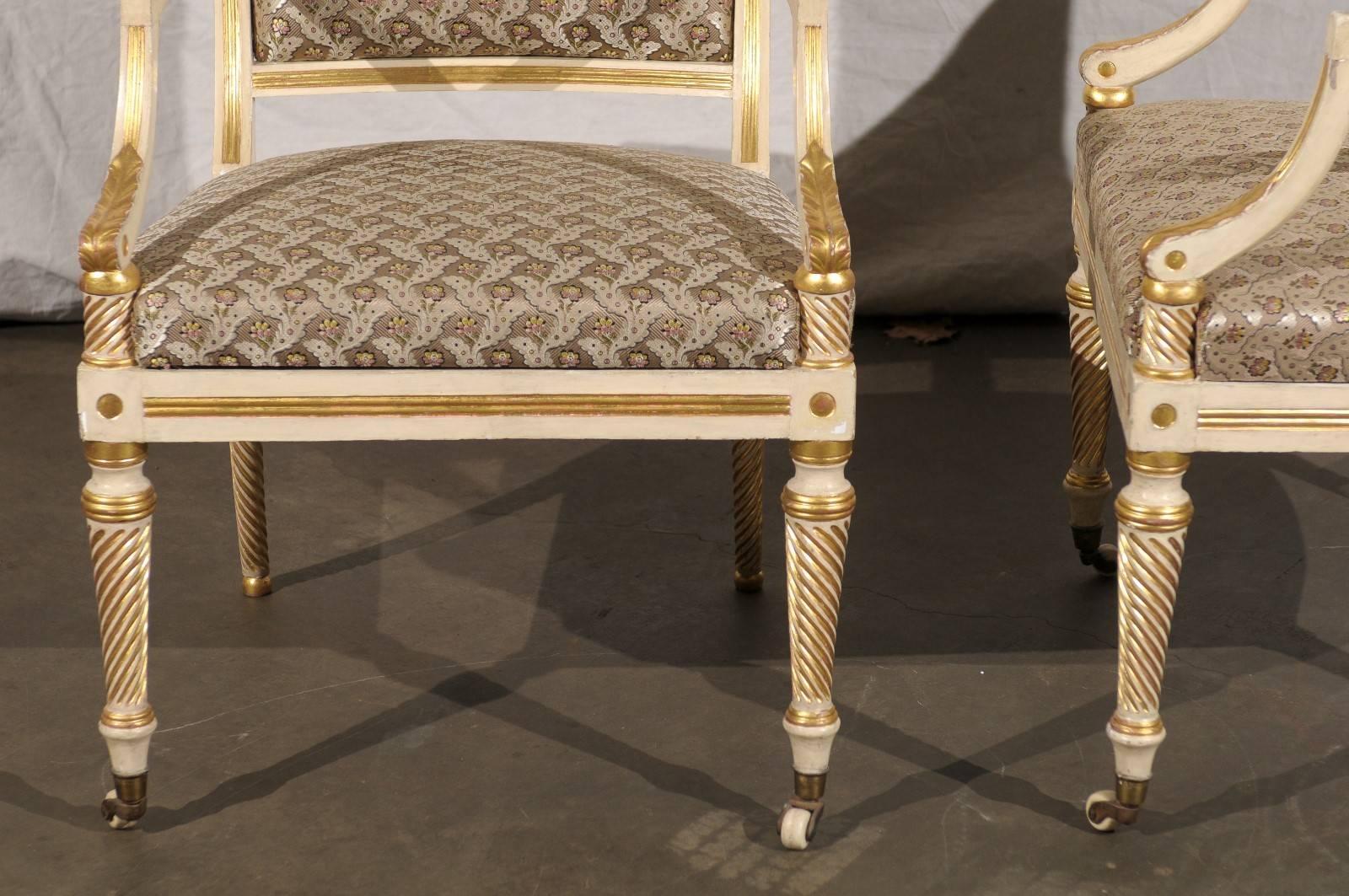 Pair of 19th Century Regency Style Painted & Giltwood Arm Chairs 5