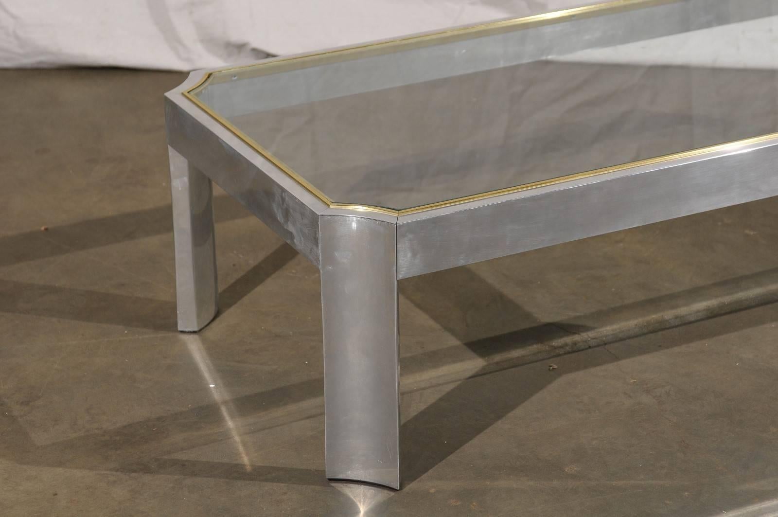 Aluminium and Brass Coffee Table in the Style of Ron Selfe, circa 1970 In Good Condition In Atlanta, GA