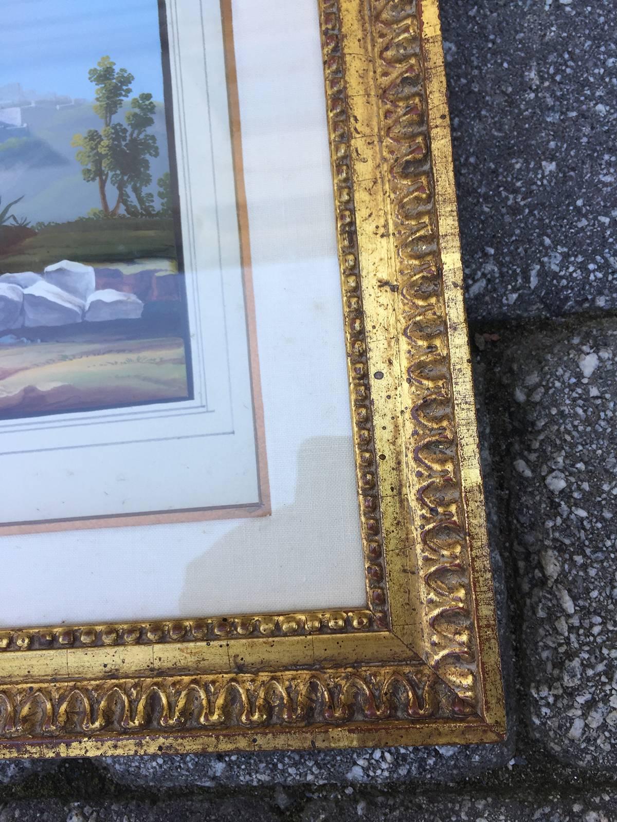 Pair of 19th Century circa 1820-1840s Italian Goache Paintings of Temples For Sale 2