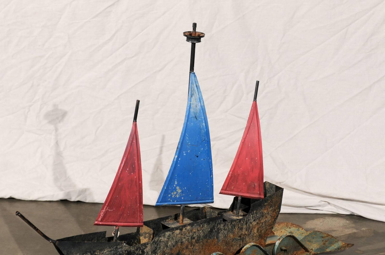 Early 20th Century American Folk Art Ship with Waves Sculpture For Sale 1