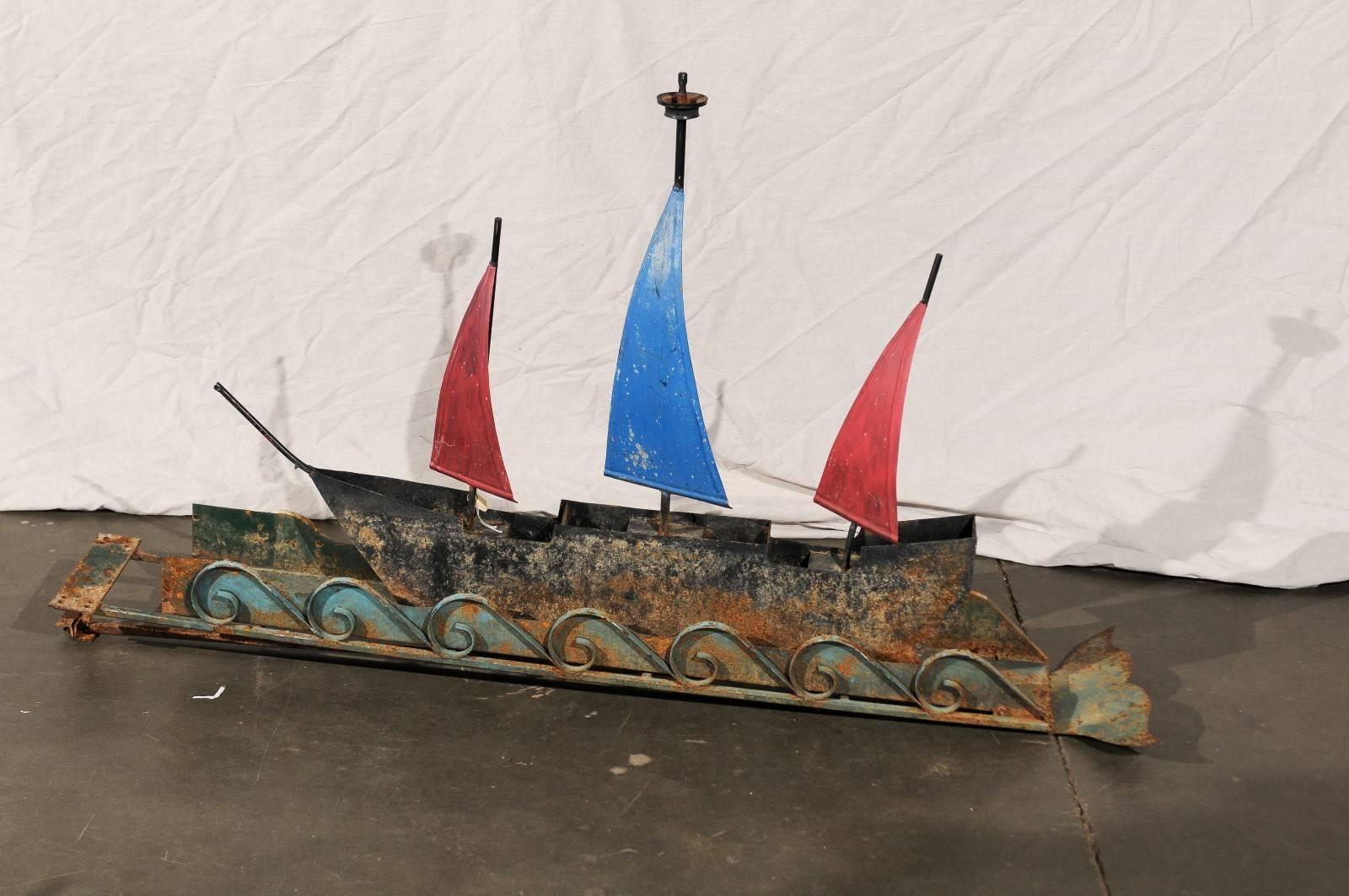 Early 20th Century American Folk Art Ship with Waves Sculpture For Sale 3