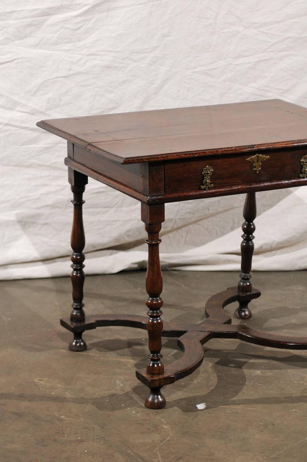 English 18th-19th Century William and Mary Oak One Drawer Table with Stretcher