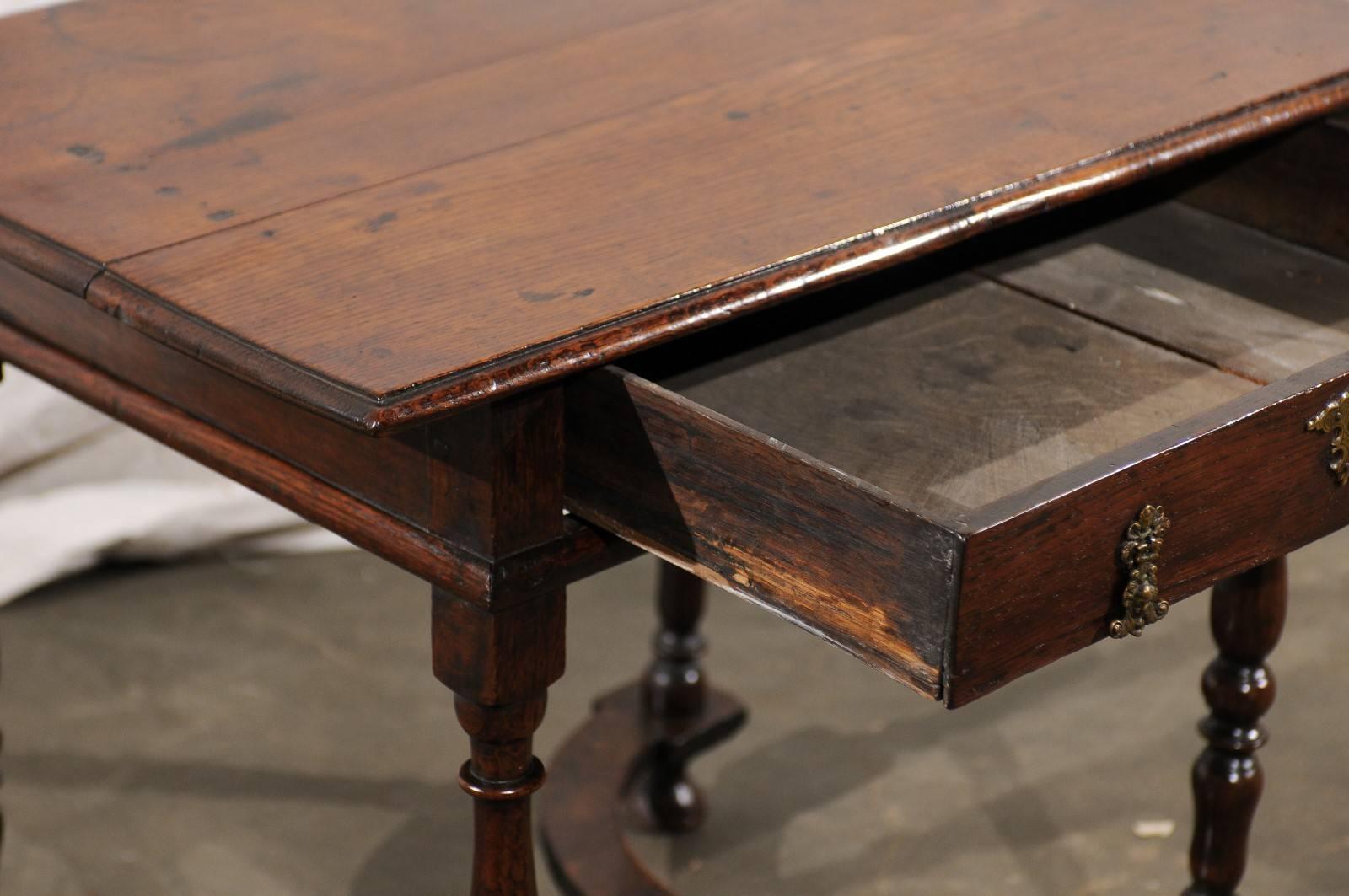18th Century 18th-19th Century William and Mary Oak One Drawer Table with Stretcher