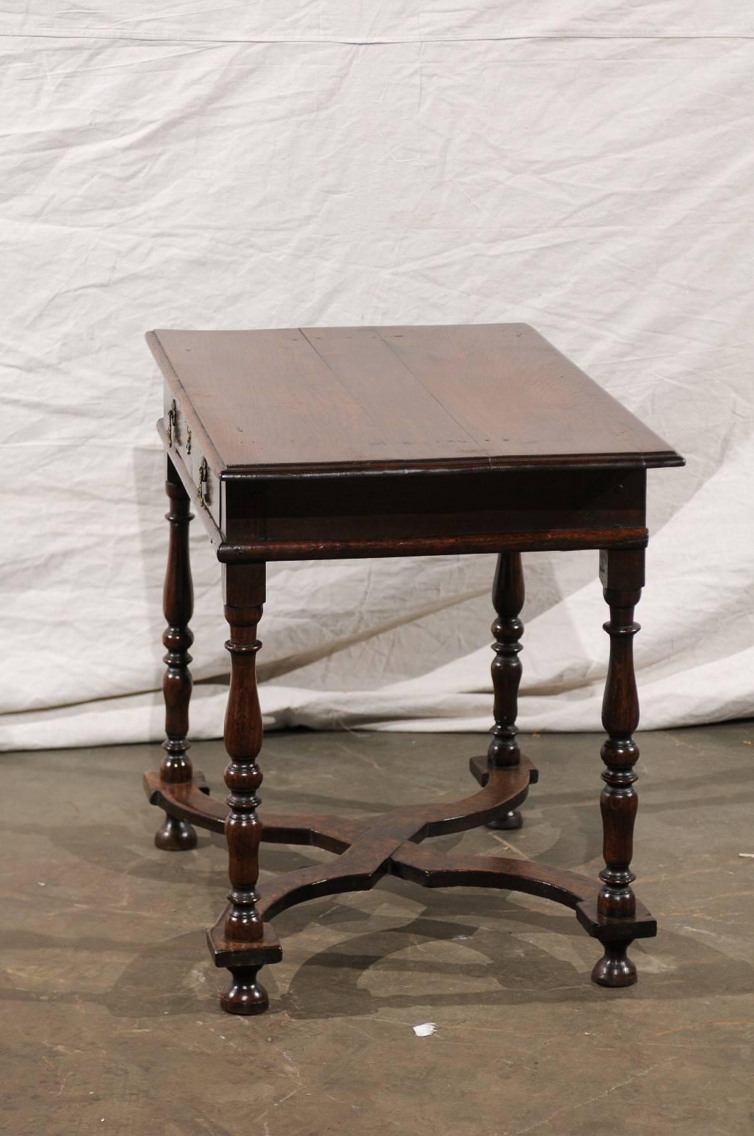 18th-19th Century William and Mary Oak One Drawer Table with Stretcher 1