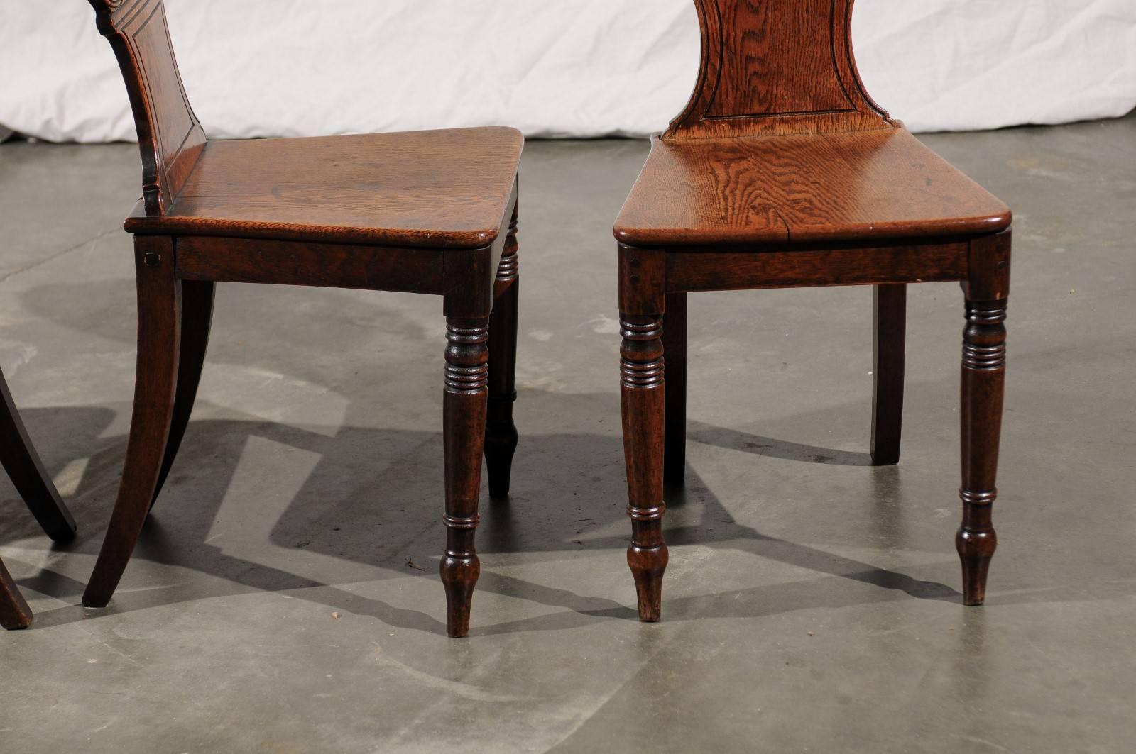 English Set of Four Hall Chairs, Oak with Crest, circa 1830 2